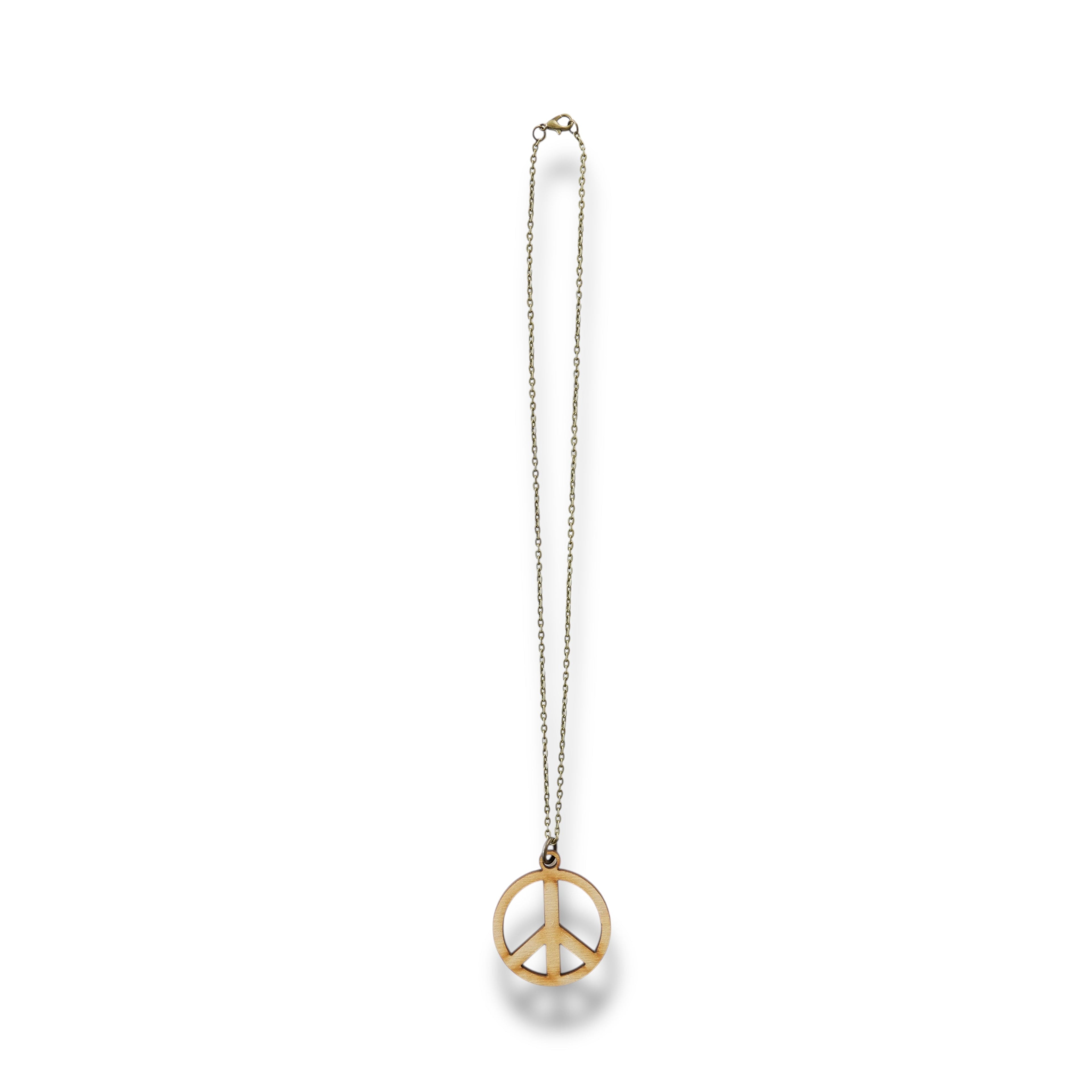 Necklace - Peace Symbol - Snake and Cable Link chains - Birch wood