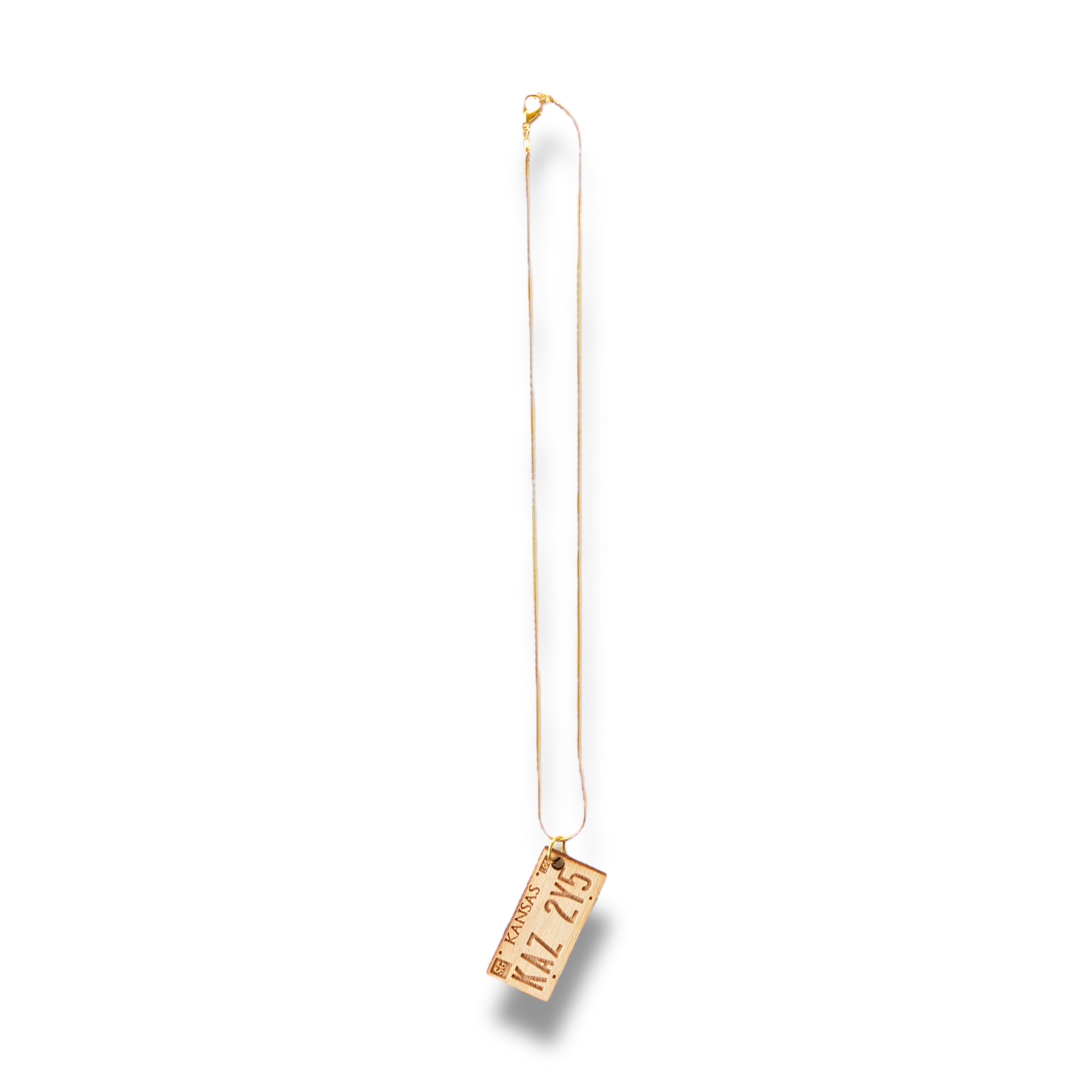 Necklace - Kansas License Plate - Key of Life Snake and Cable Link chains - Birch Wood
