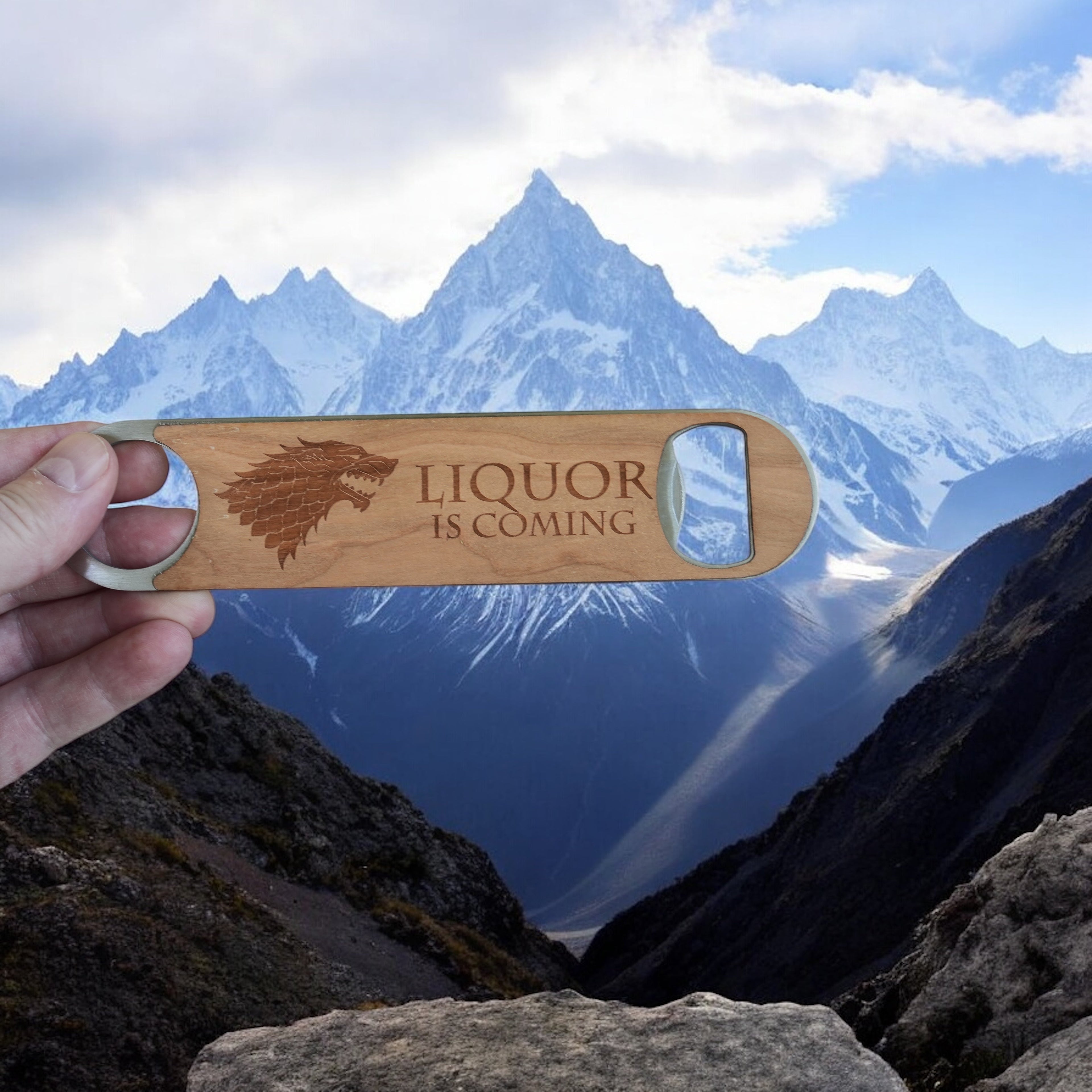 Wooden Bottle Opener - Liquor is Coming