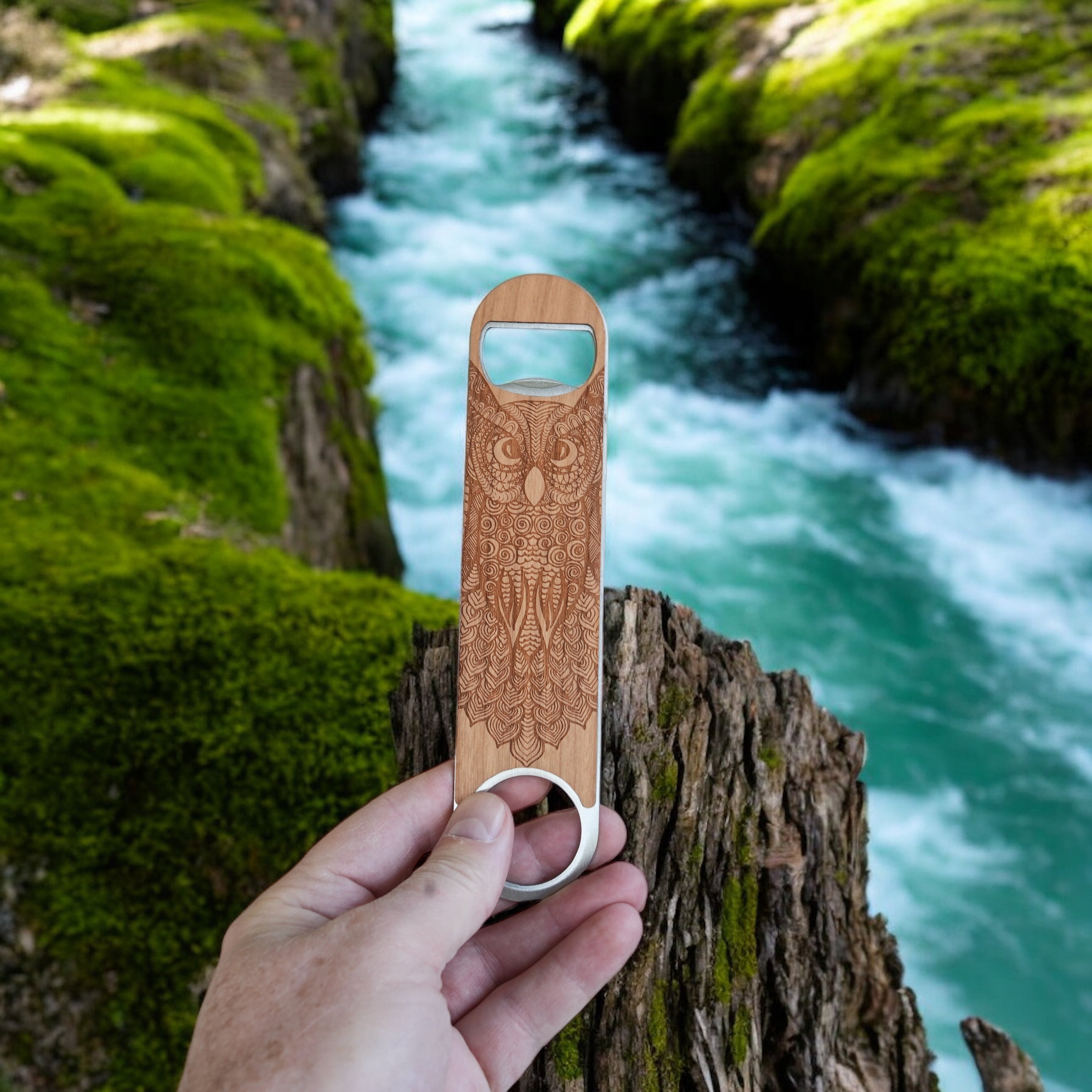 Wooden Bottle Opener - Tribal Owl