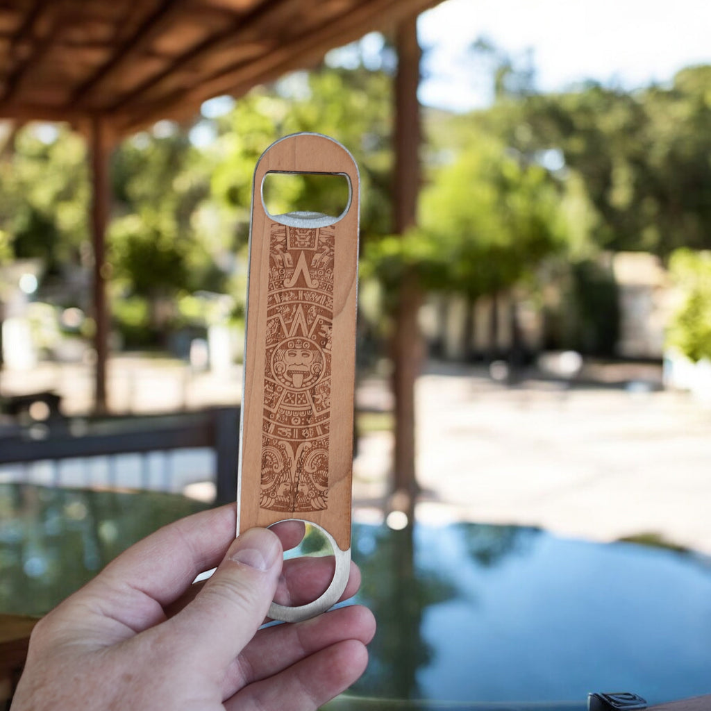 Wooden Bottle Opener - Aztec Calendar