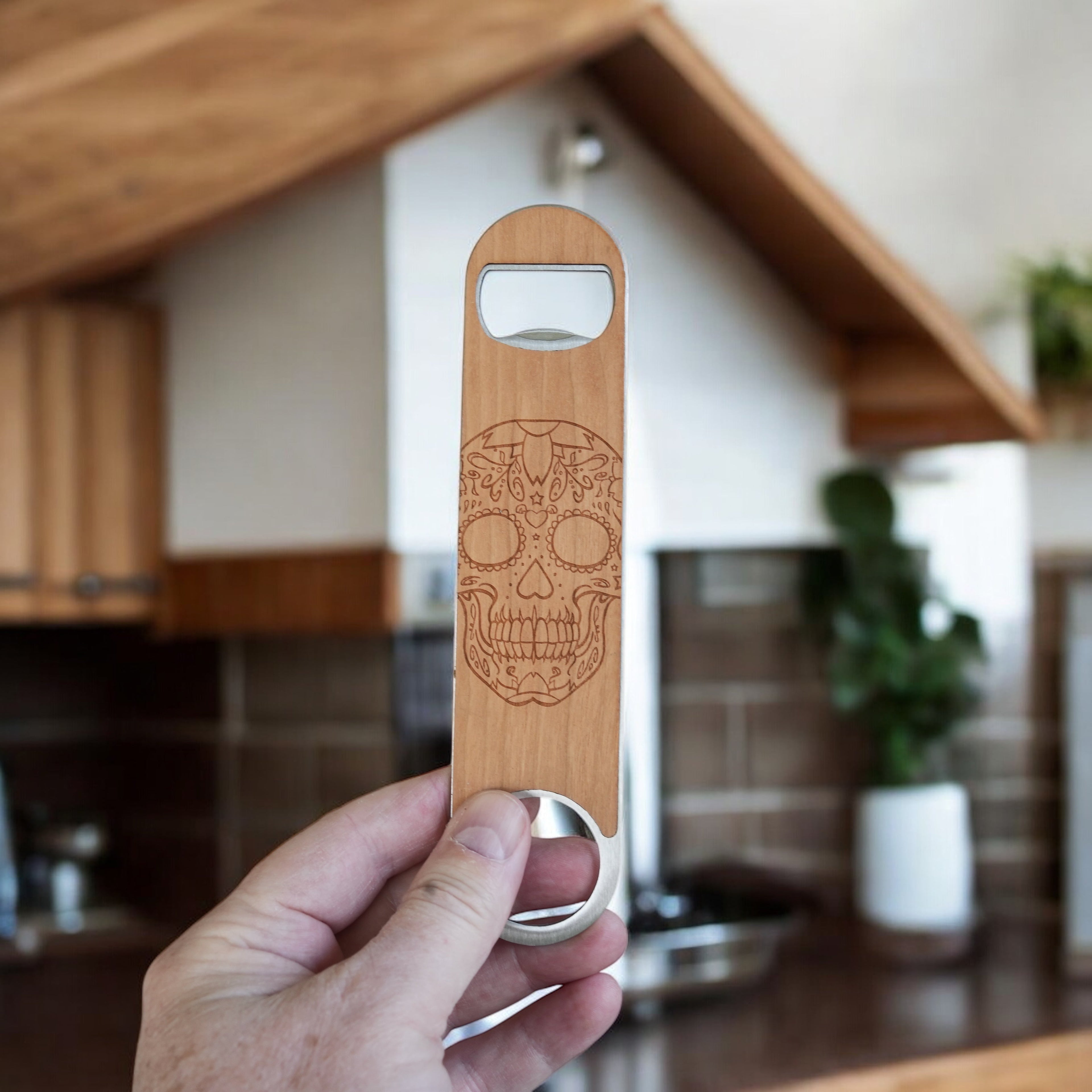 Wooden Bottle Opener - Sugar Skull