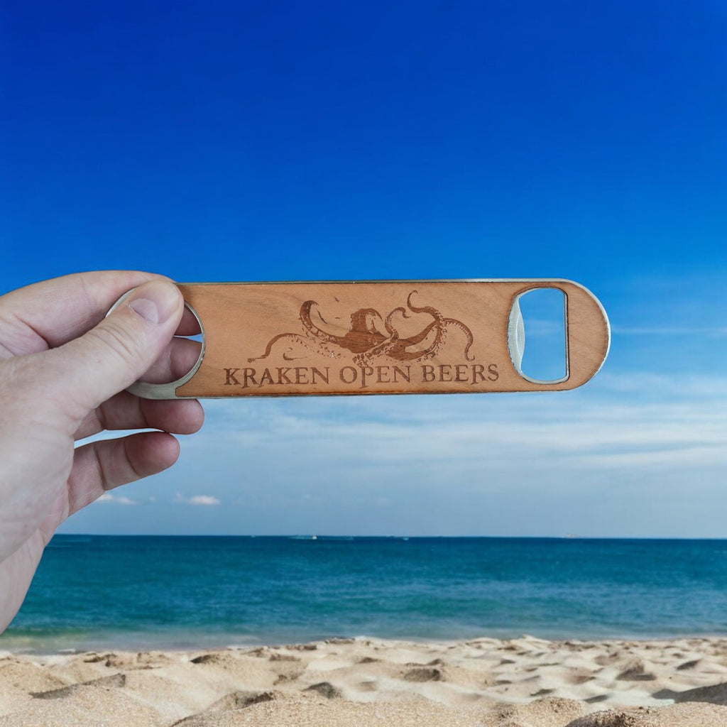 Wooden Bottle Opener - Kraken open beers