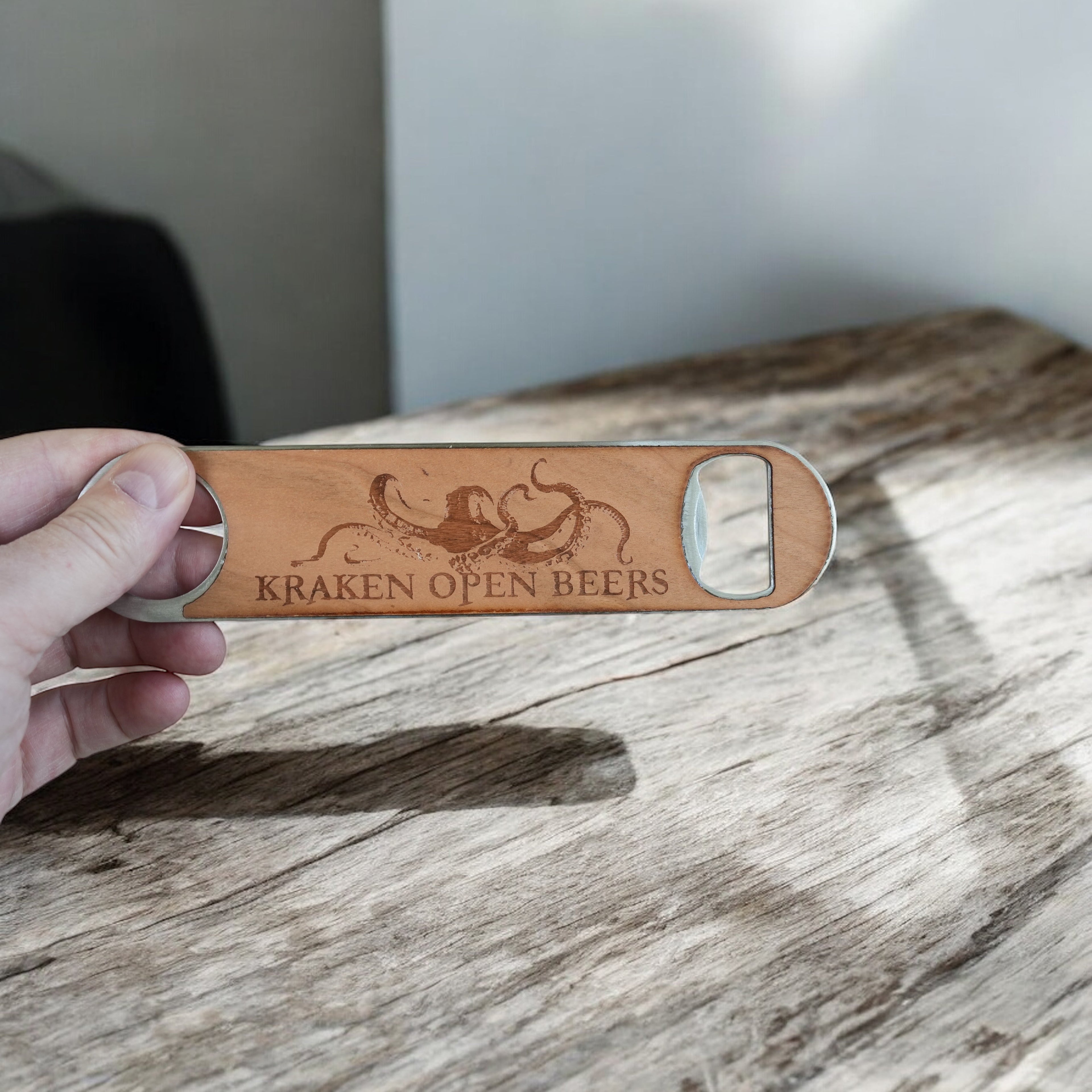 Wooden Bottle Opener - Kraken open beers