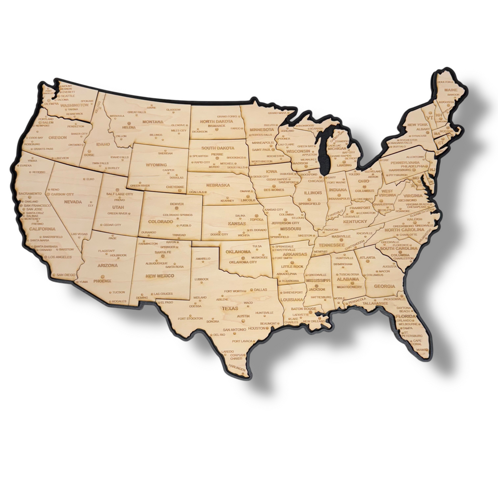 Detailed 50 State map with cities Puzzle - 18x13 Inches - 52 Piece Wood