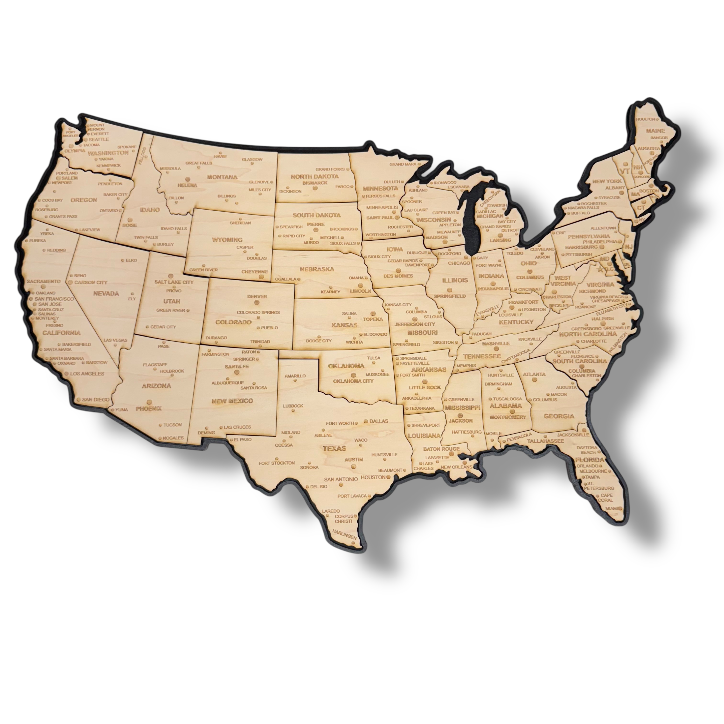 Detailed 50 State map with cities Puzzle - 18x13 Inches - 52 Piece Wood