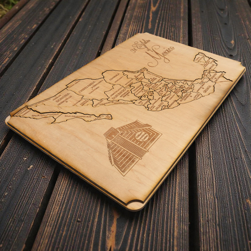 31 States of Mexico With Pyramid - PERSONALIZED - Puzzle Map - Art Kit - Raw Wood 18x12 Inches - 32 pieces
