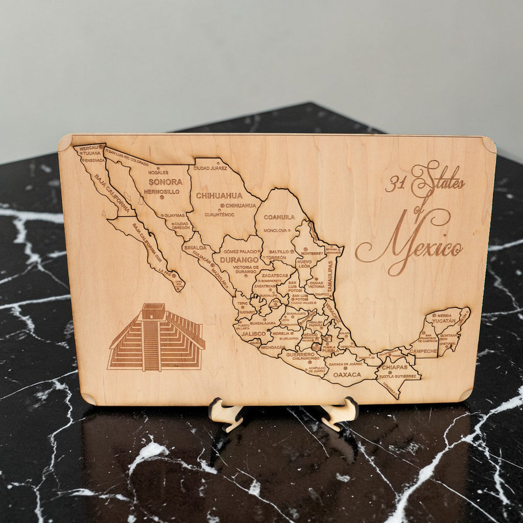31 States of Mexico - CUSTOM - Puzzle Map - Art Kit - Raw Wood 18x12 Inches - 32 pieces - With Stand