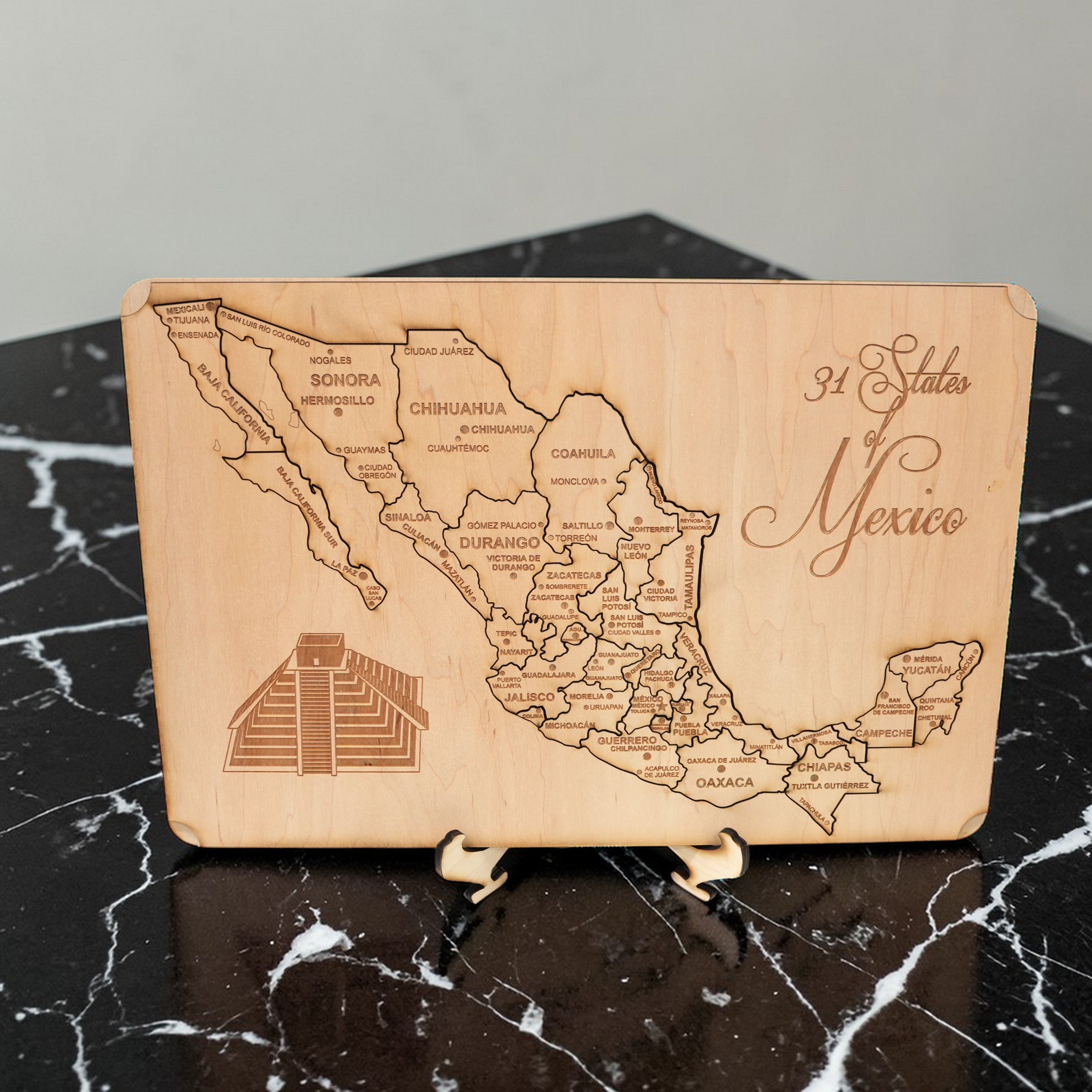31 States of Mexico - CUSTOM - Puzzle Map - Art Kit - Raw Wood 18x12 Inches - 32 pieces - With Stand