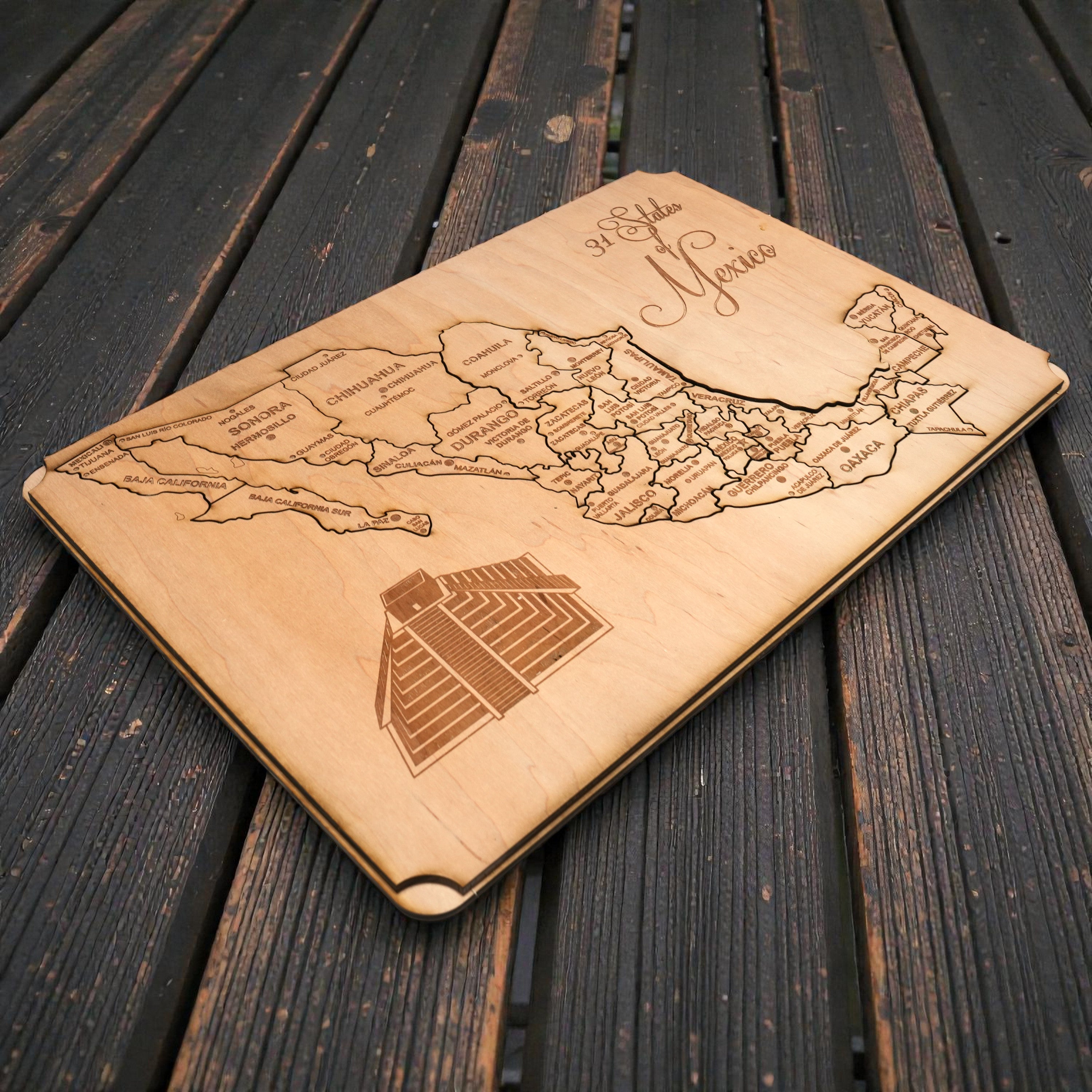 31 States of Mexico - CUSTOM - Puzzle Map - Art Kit - Raw Wood 18x12 Inches - 32 pieces - With Stand