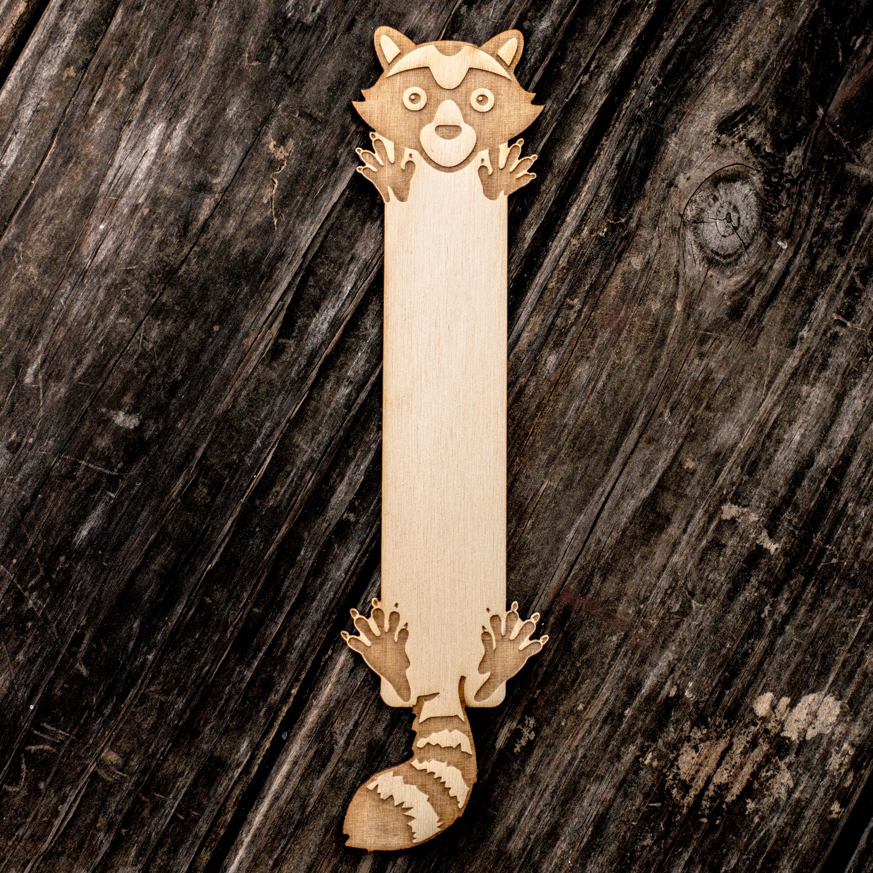 Bookmark - CUSTOMIZABLE - Raccoon - Birch Wood