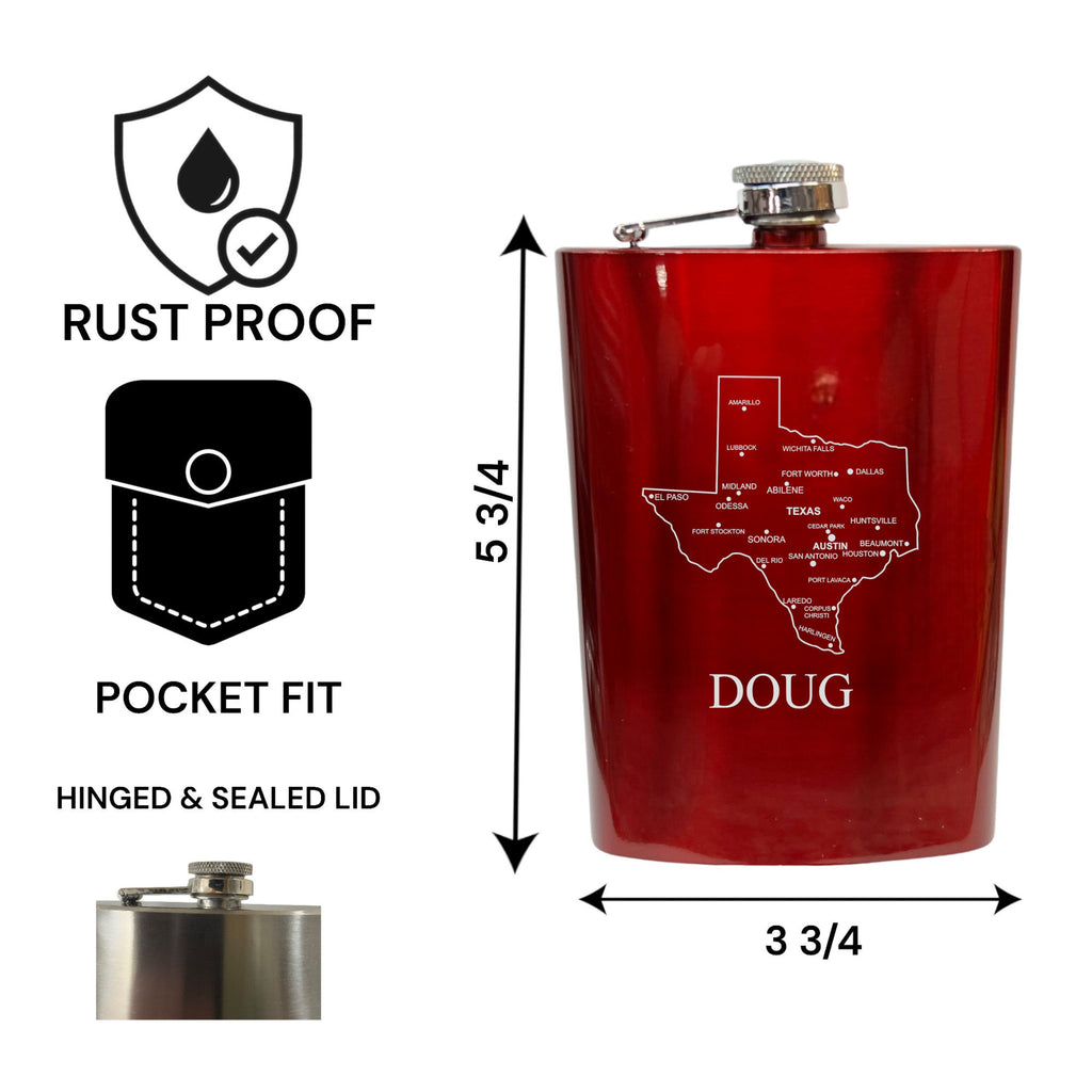 8oz Flask - Texas with Cities PERSONALIZED