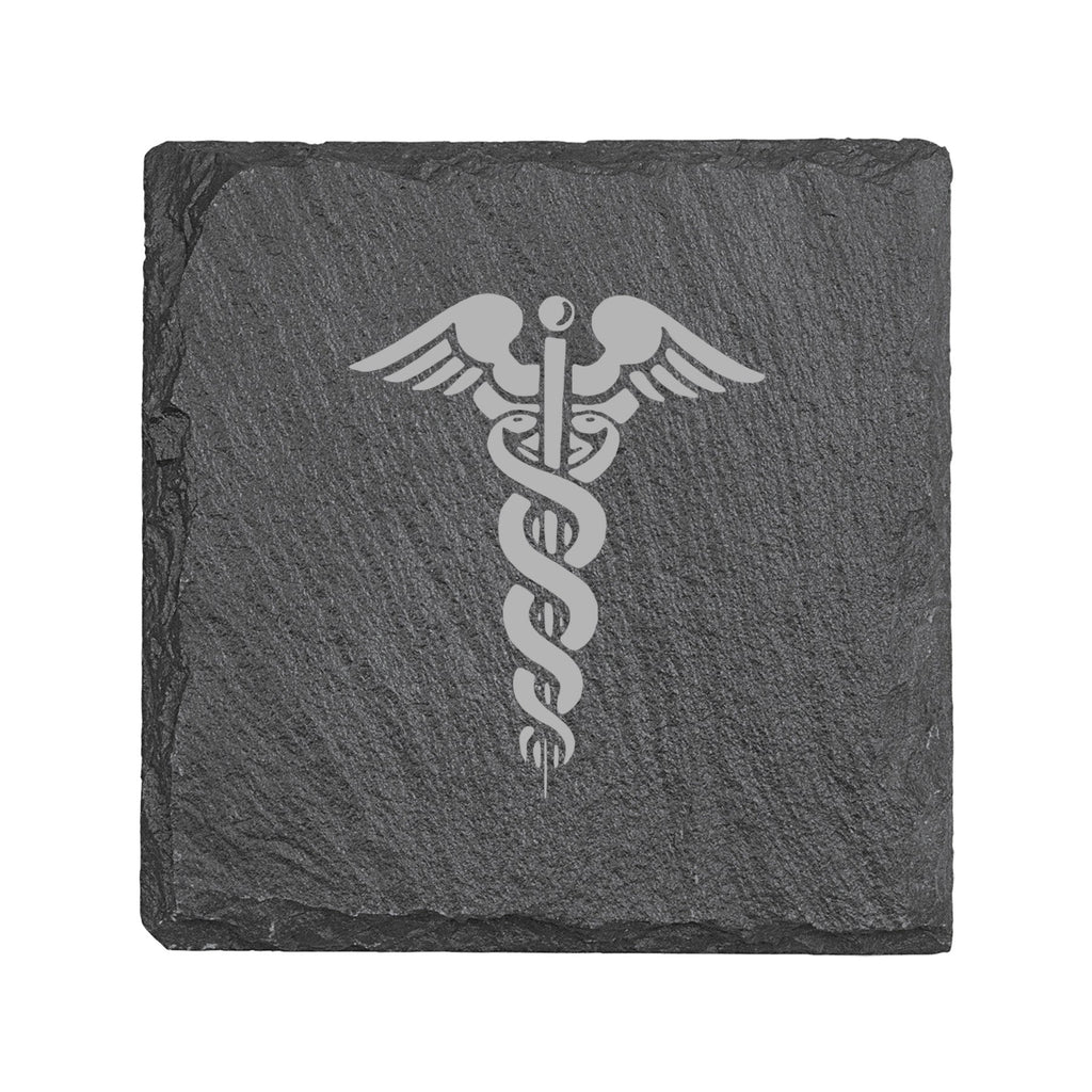 Coaster - Slate - Pharmaceutical Caduceus Hermes - SET OF 2