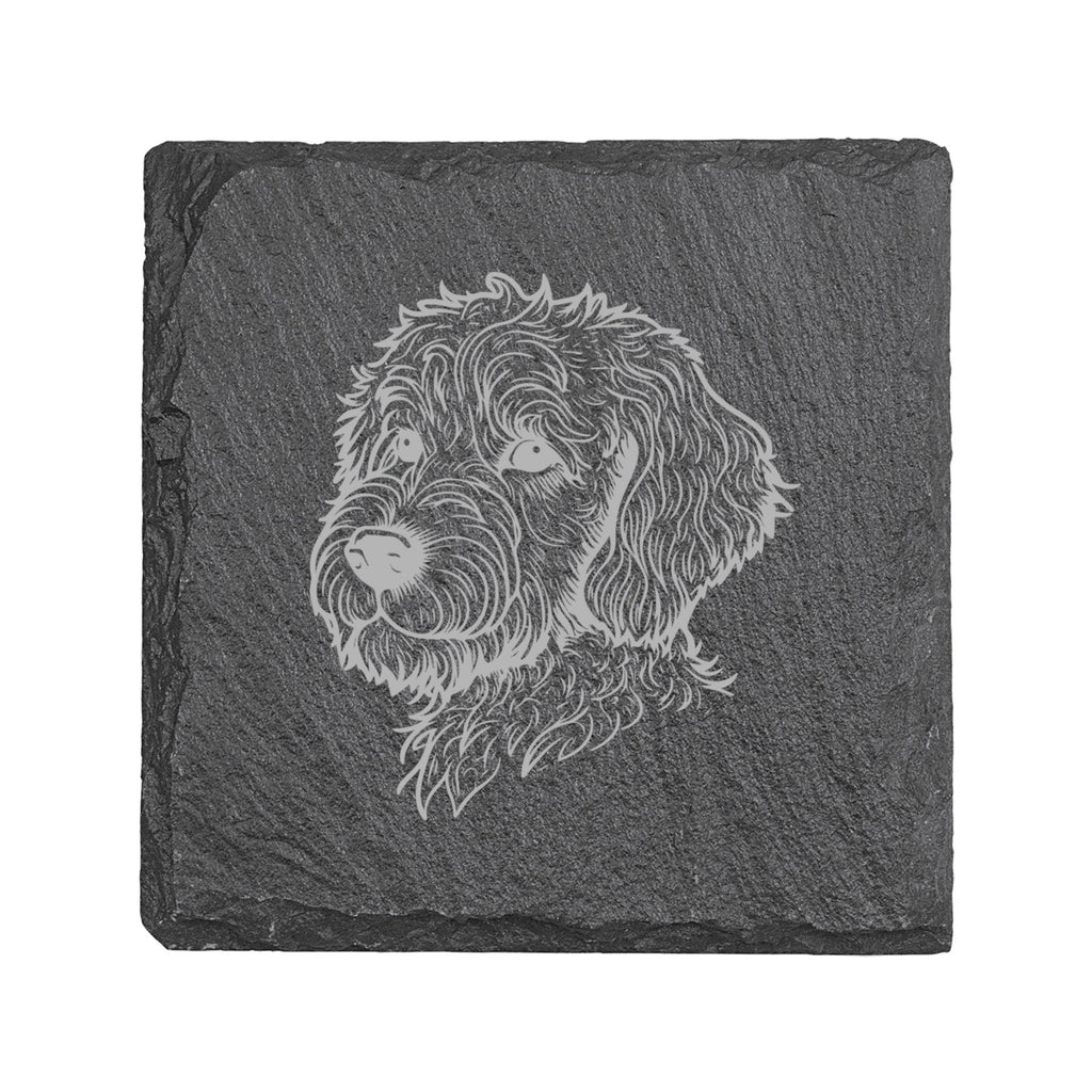 15oz Stemless Wine Glass Set - Golden Doodle + Slate Coaster