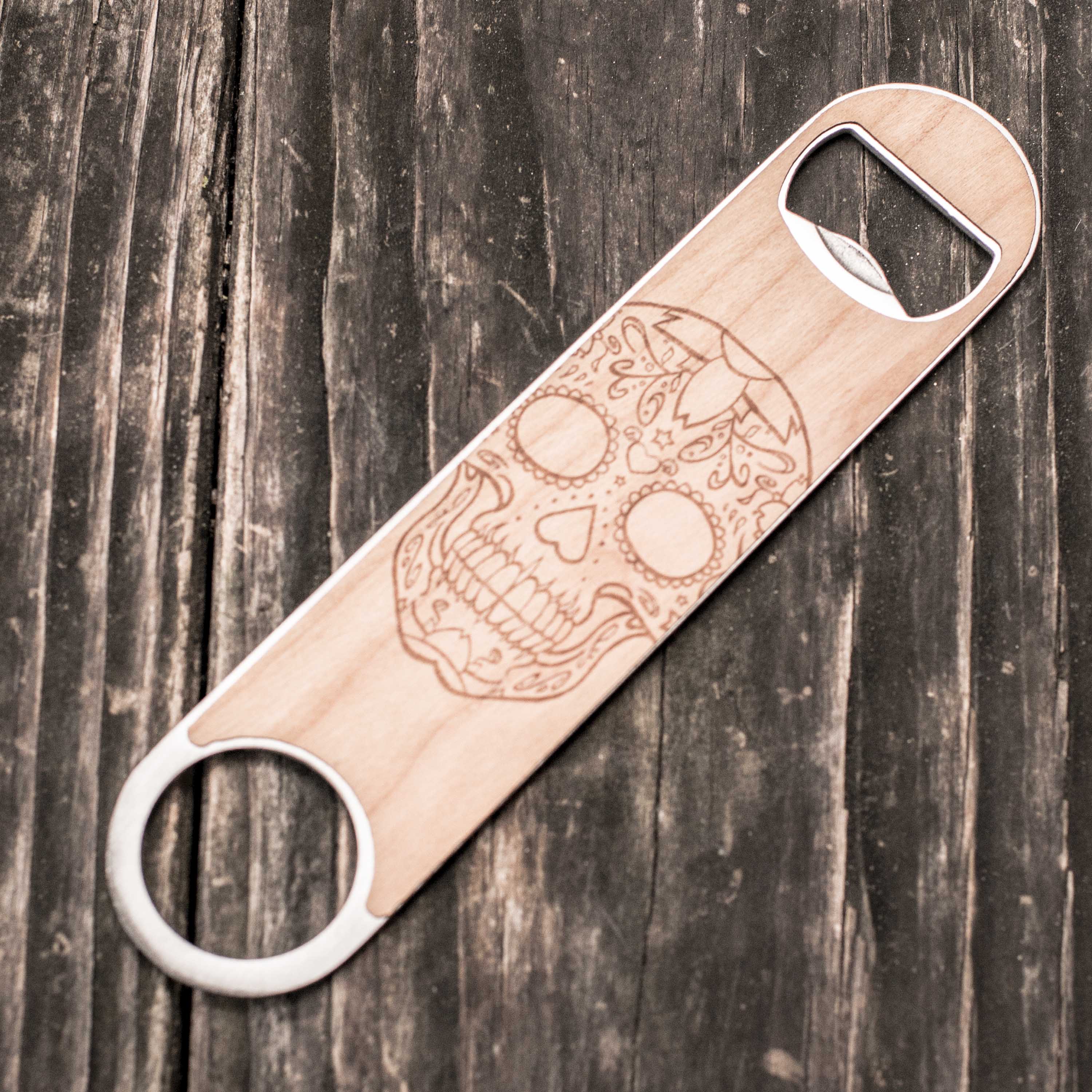 Sugar Skull - Wooden Bottle Opener
