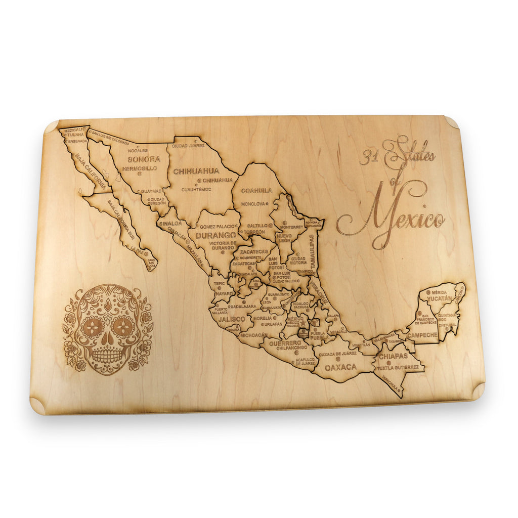 31 States of Mexico - CUSTOM - Puzzle Map - Art Kit - Raw Wood 18x12 Inches - 32 pieces - With Stand