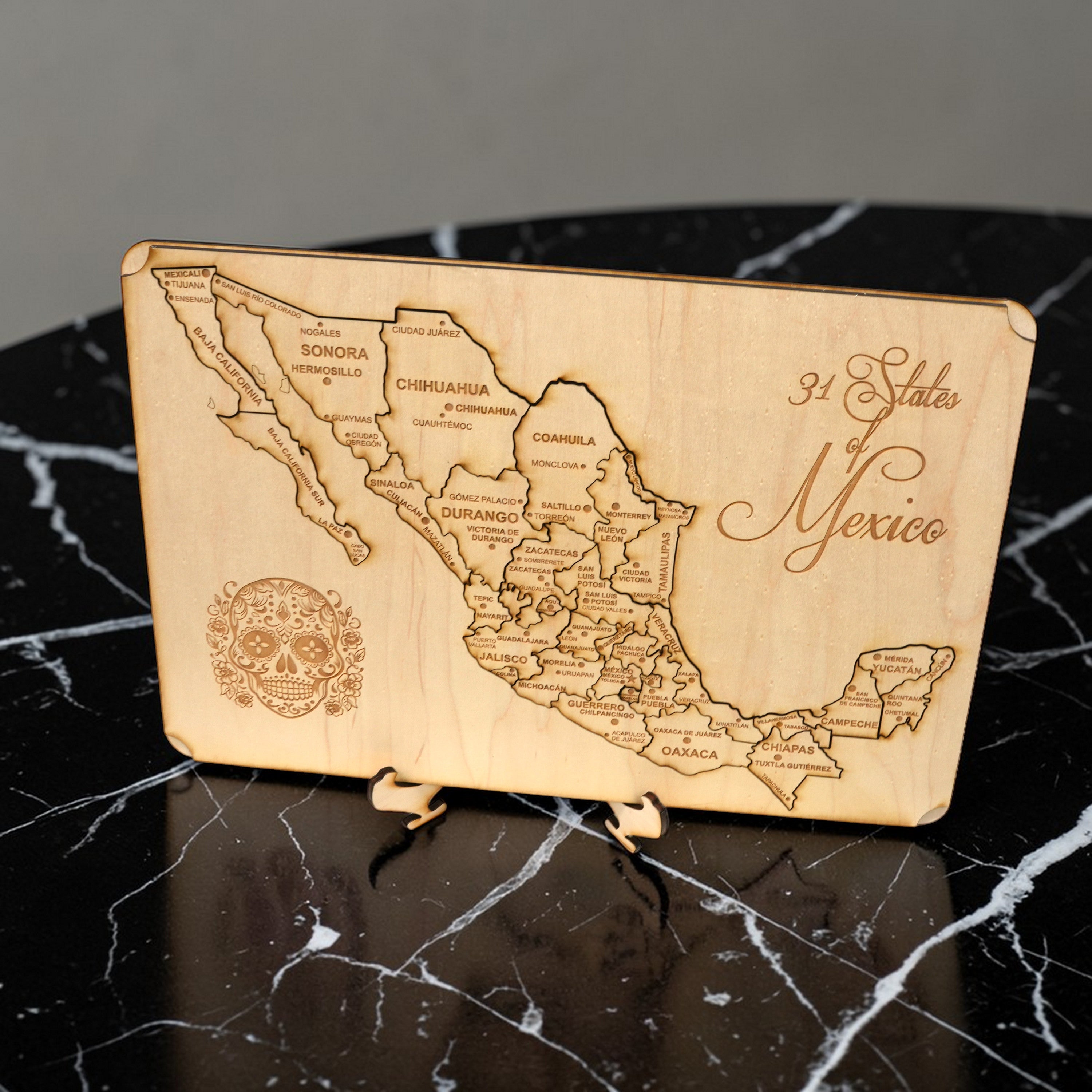 31 States of Mexico - CUSTOM - Puzzle Map - Art Kit - Raw Wood 18x12 Inches - 32 pieces - With Stand