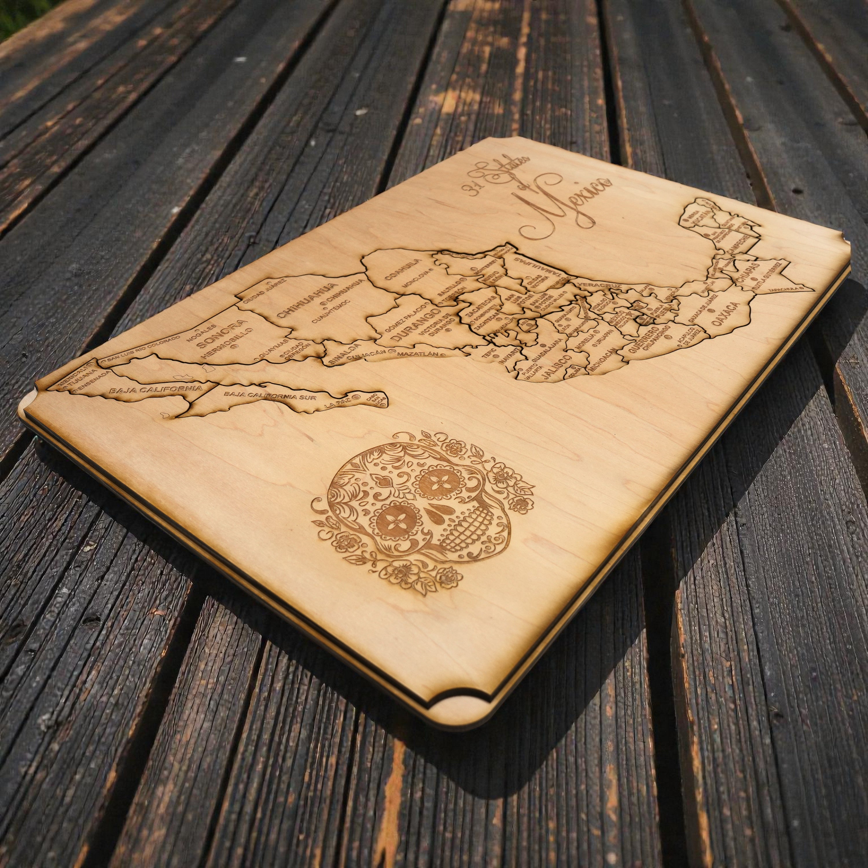 31 States of Mexico - CUSTOM - Puzzle Map - Art Kit - Raw Wood 18x12 Inches - 32 pieces - With Stand