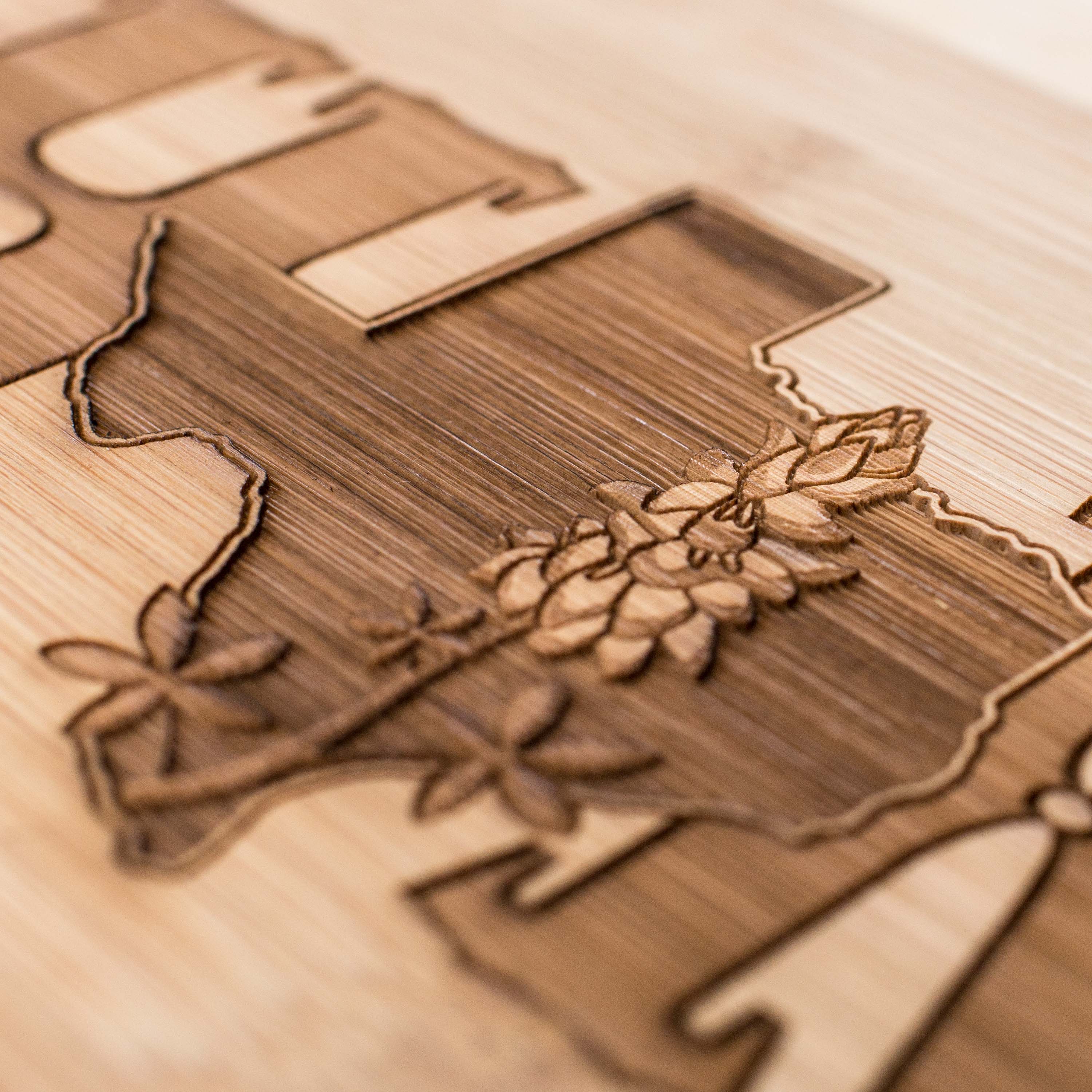 Texas Home with Bluebonnets - Cutting Board 14''x9.5''x.5'' Bamboo