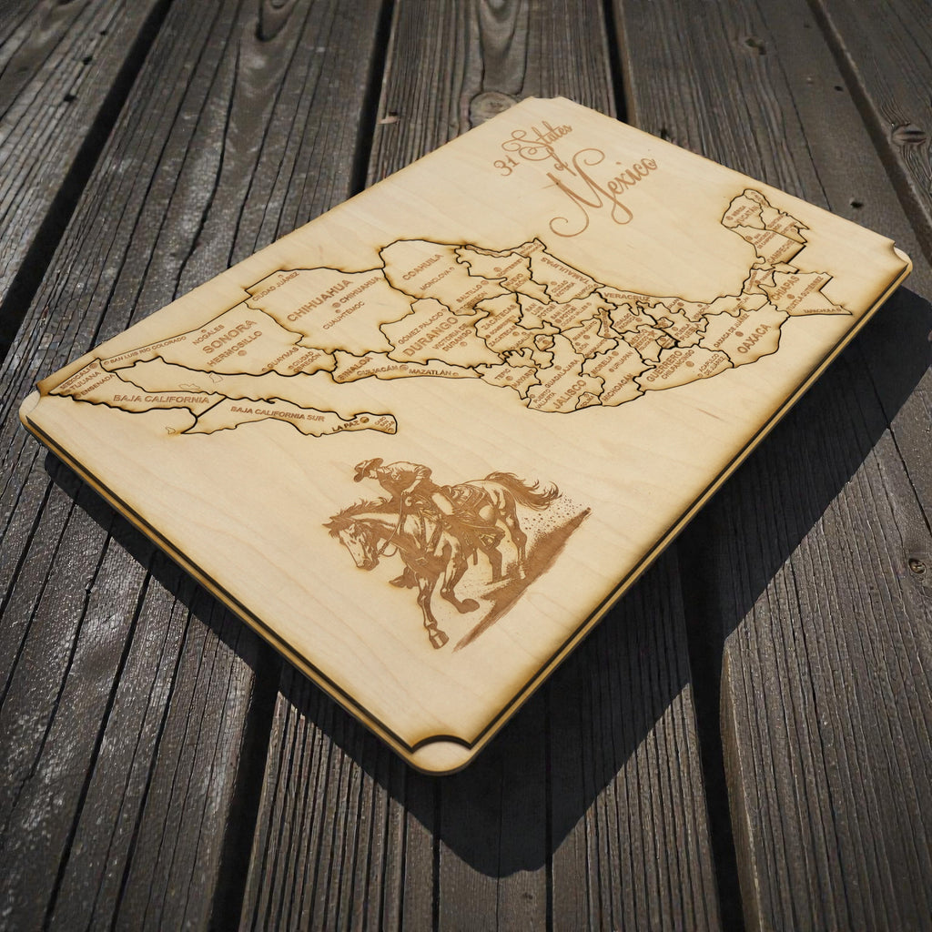 31 States of Mexico - CUSTOM - Puzzle Map - Art Kit - Raw Wood 18x12 Inches - 32 pieces - With Stand