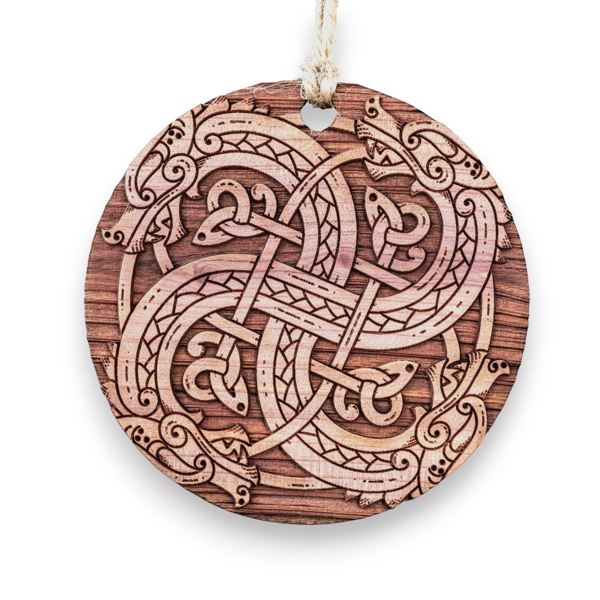Viking Dragon Knot - Raw Cedar Ornament 3x3in