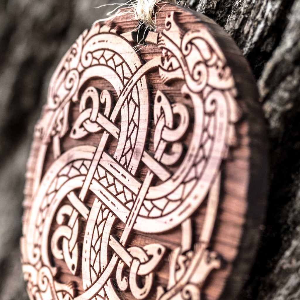 Viking Dragon Knot - Raw Cedar Ornament 3x3in