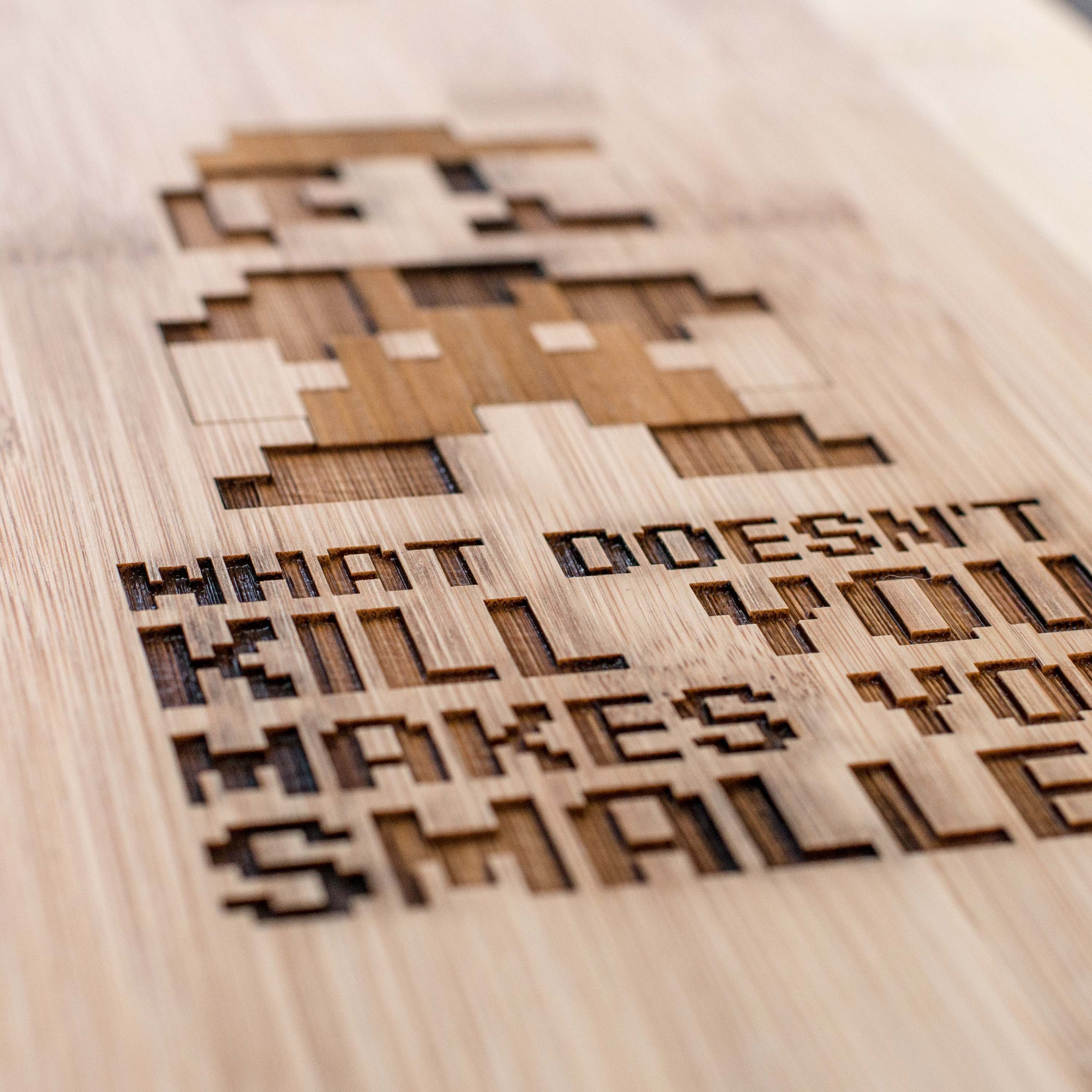 What Doesn't Kill You Makes You Smaller Cutting Board 14''x9.5''x.5'' Bamboo