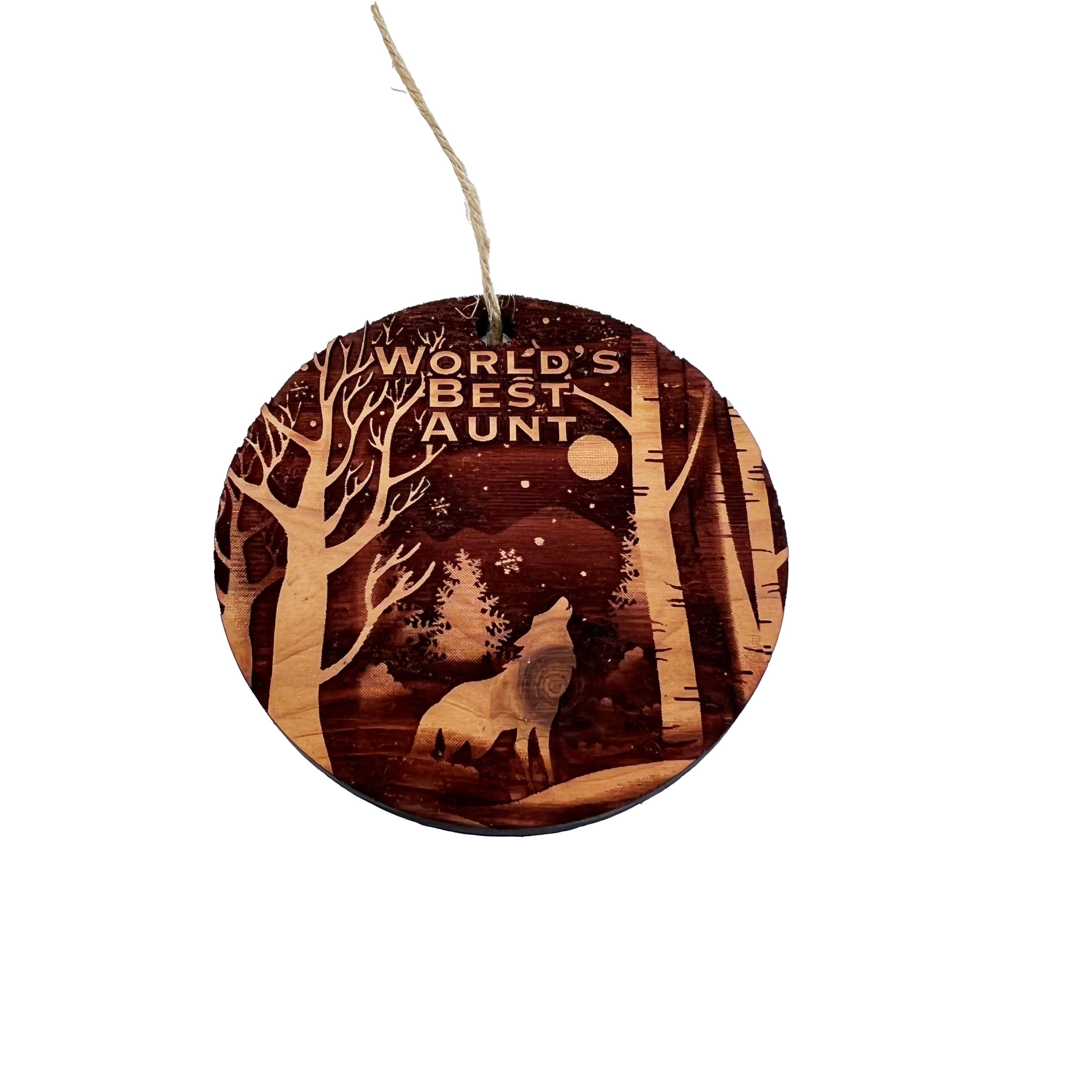 Winter Wolf Worlds Best Aunt - cedar ornament