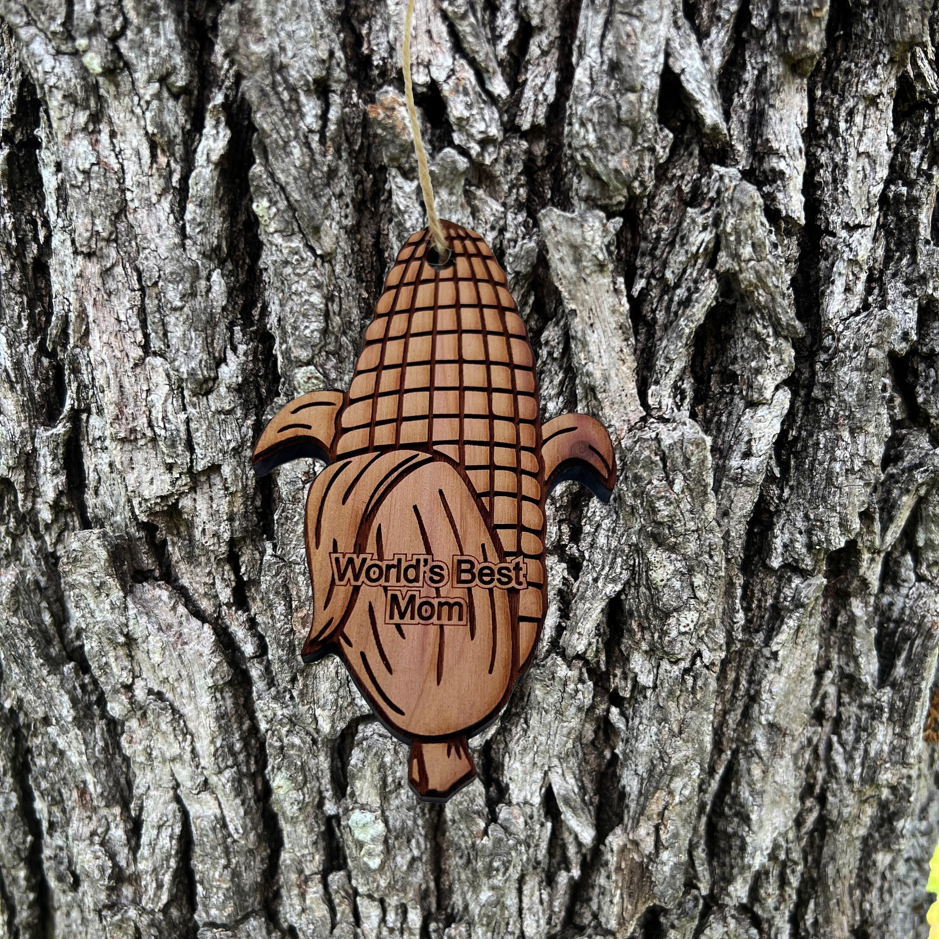 Worlds Best Mom Corn on the cob - Cedar Ornament