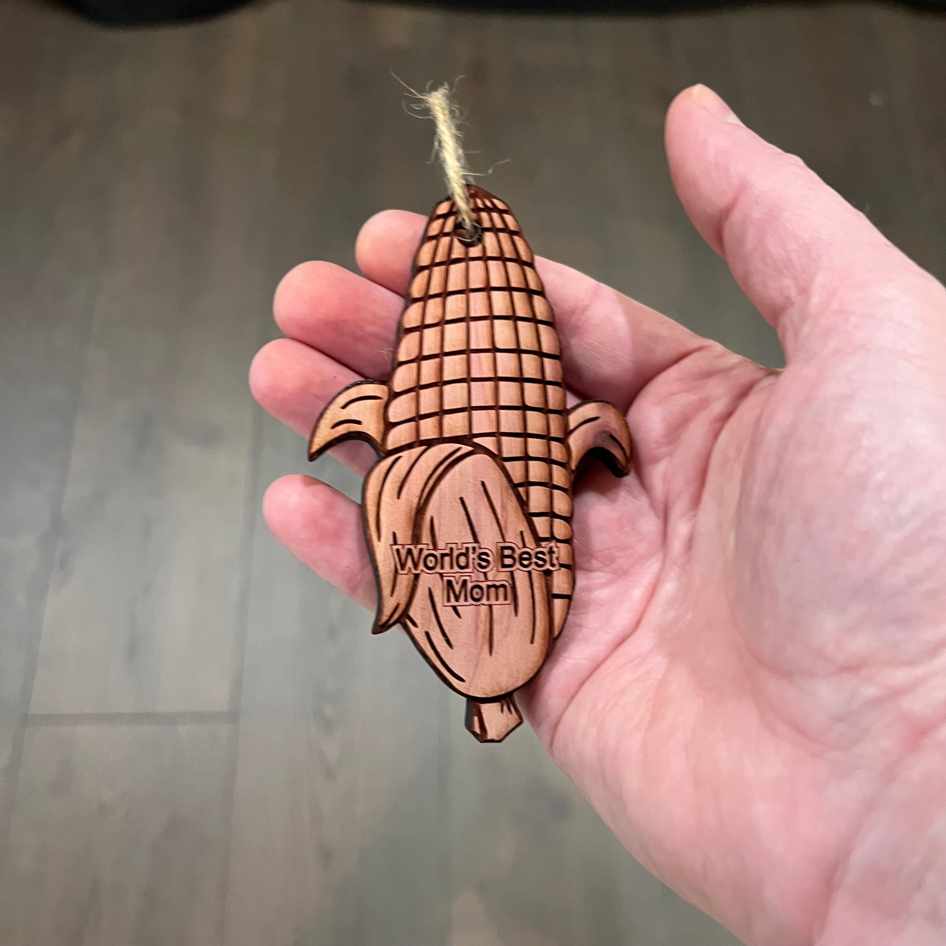 Worlds Best Mom Corn on the cob - Cedar Ornament