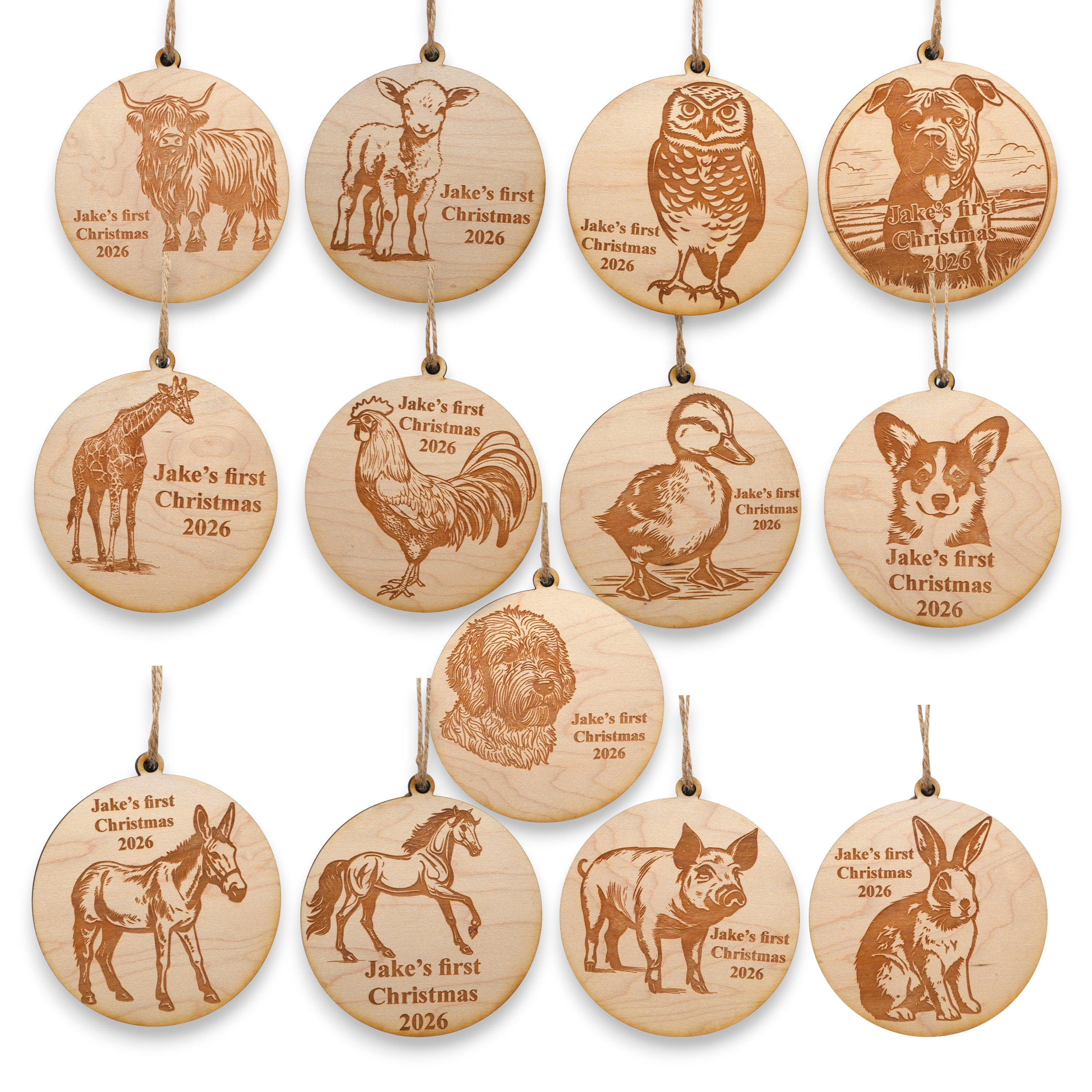 Ornament - Animals - PERSONALIZED - Raw Wood