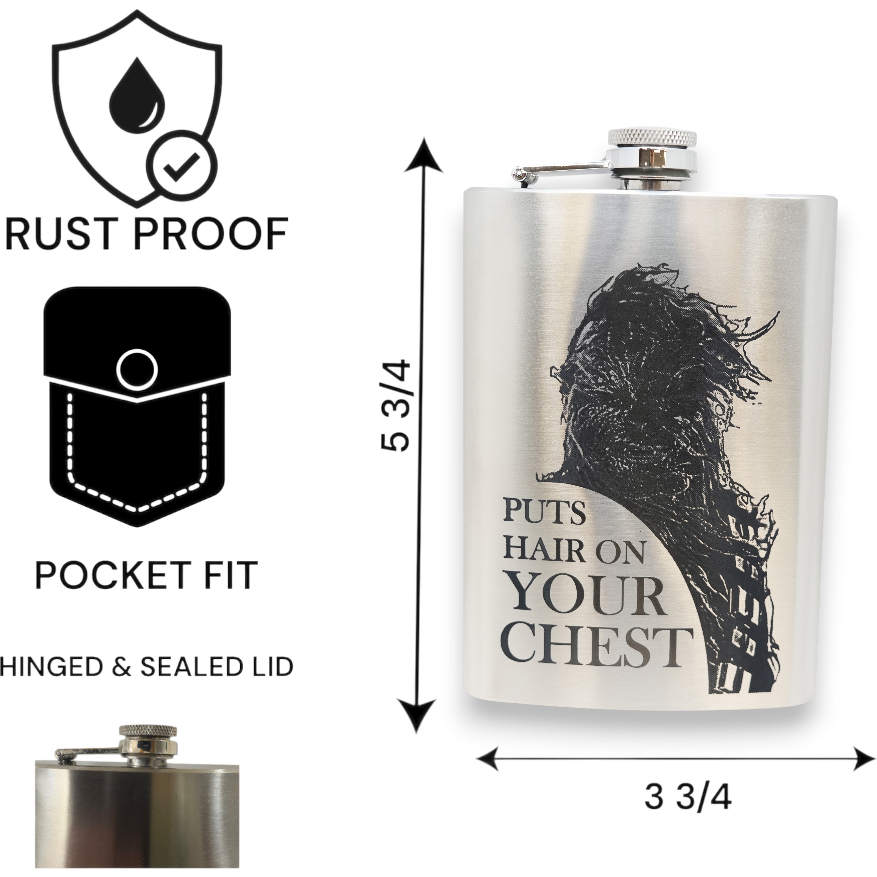 8oz Puts Hair on Your Chest Stainless Steel Flask