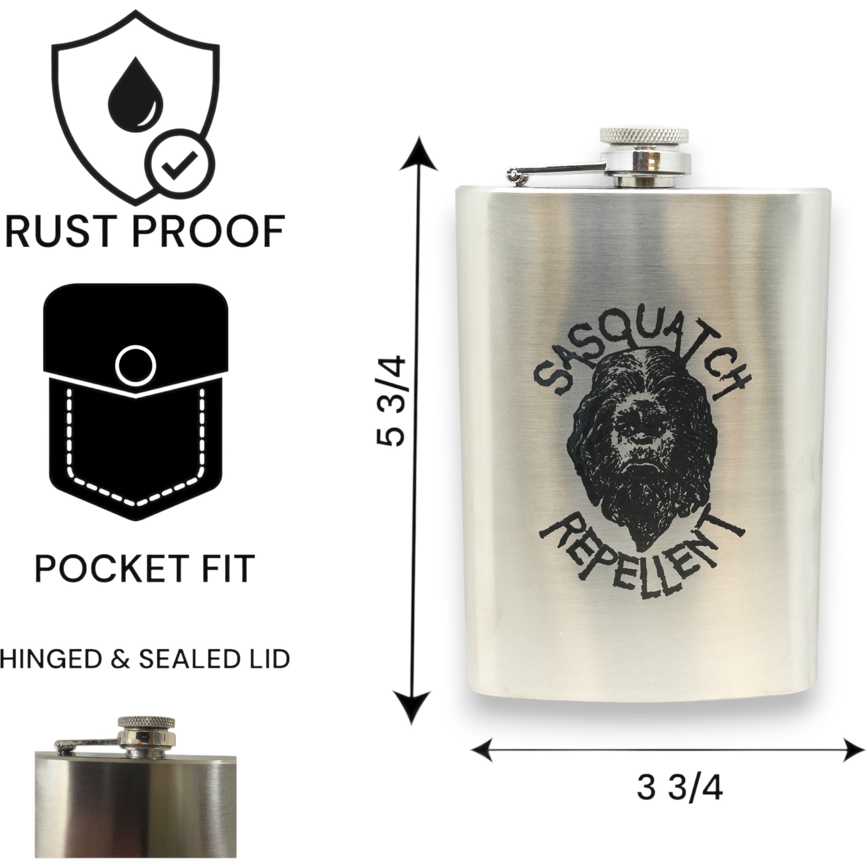 8oz Sasquatch Repellent Stainless Steel Flask
