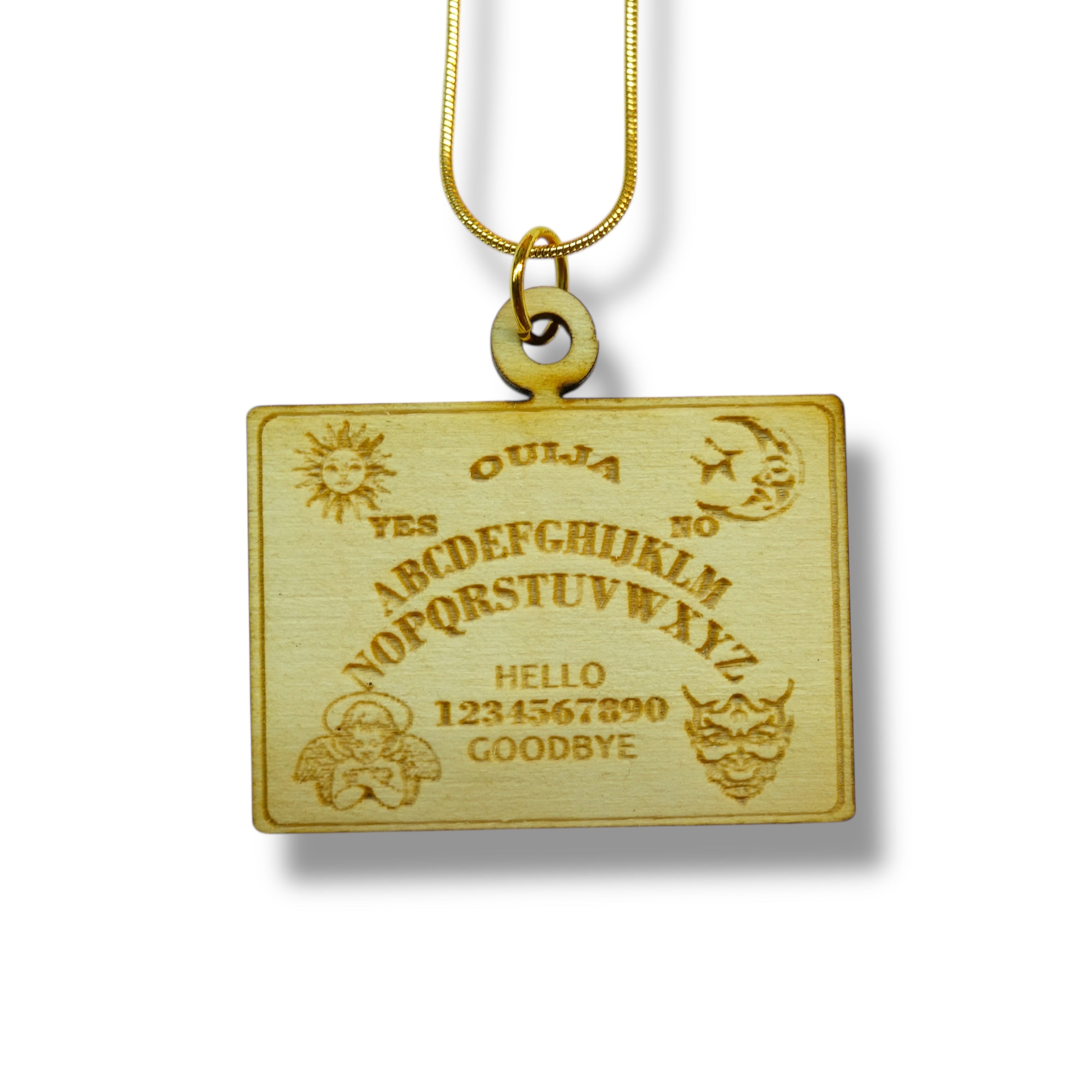 Necklace - Spirit Board with Bronze, Gold, or Silver chain - Birch Wood