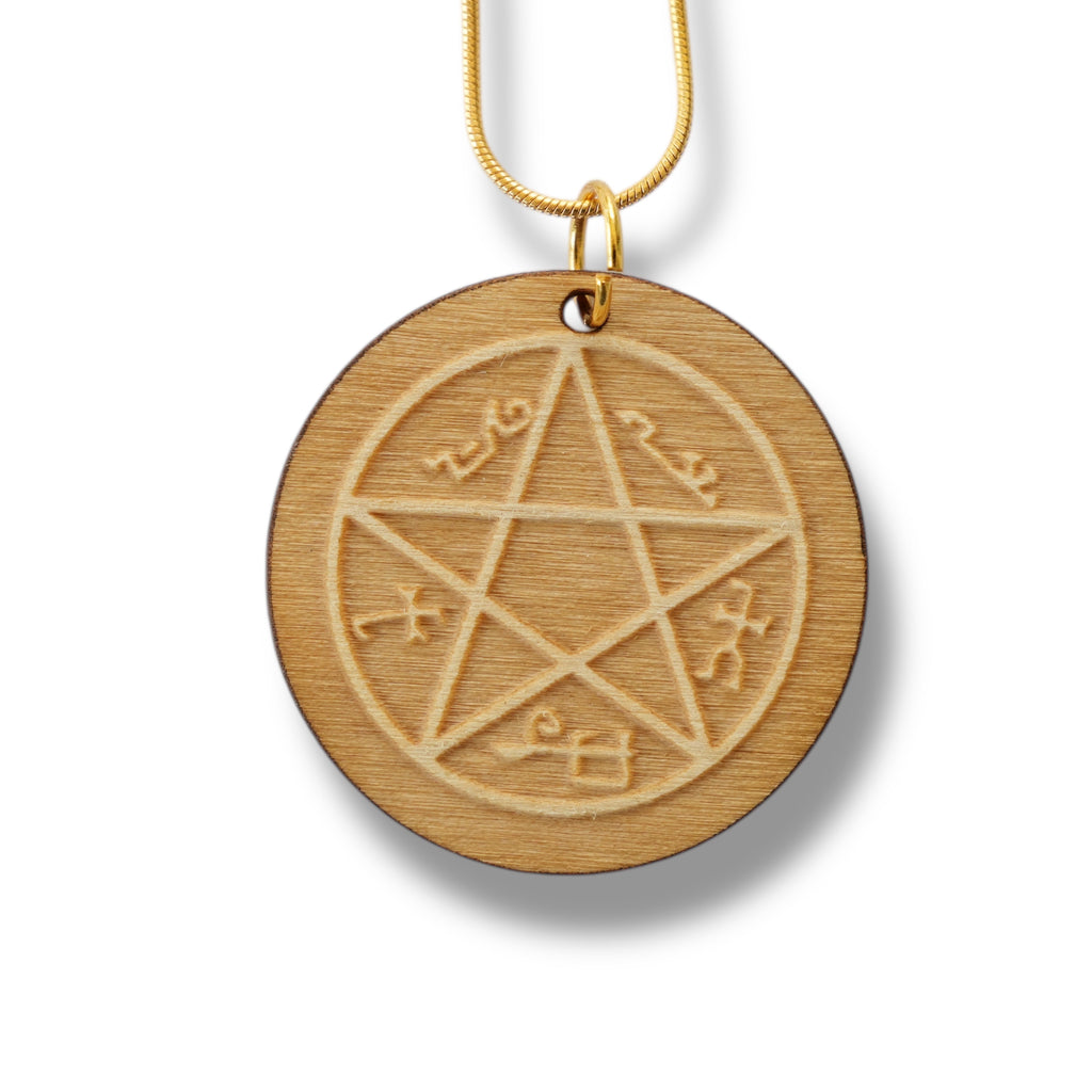 Necklace - Demon Trap - Snake and Cable Link chains - Birch Wood