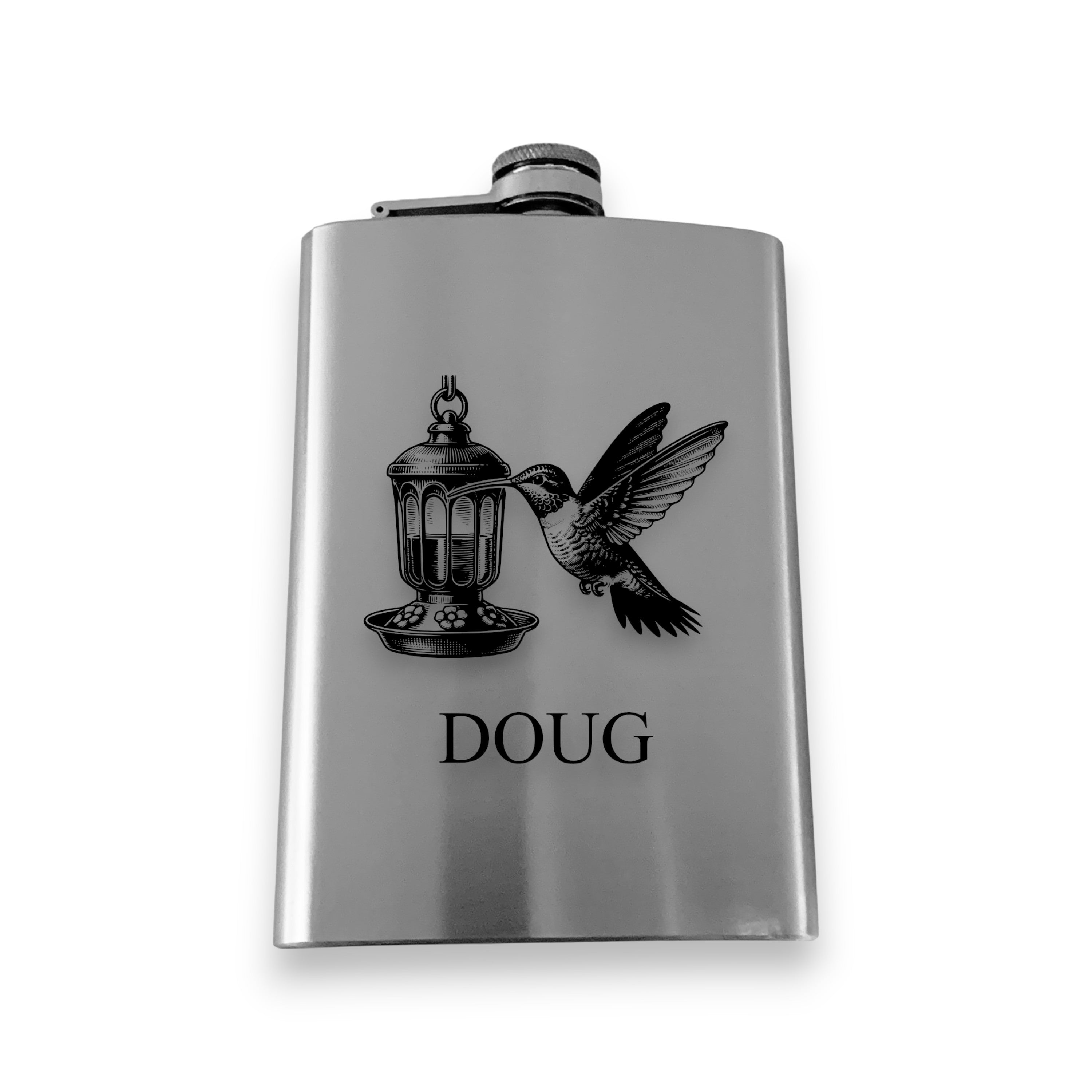 8oz Flask - Hummingbird - PERSONALIZED - Stainless Steel