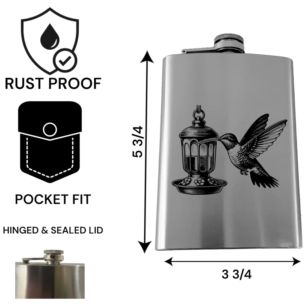 8oz Flask - Hummingbird - Stainless Steel