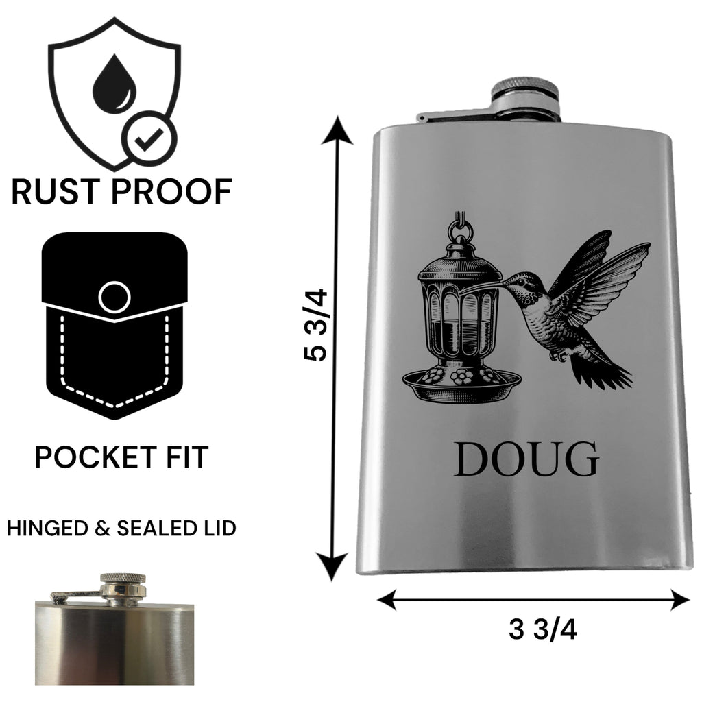 8oz Flask - Hummingbird - PERSONALIZED - Stainless Steel