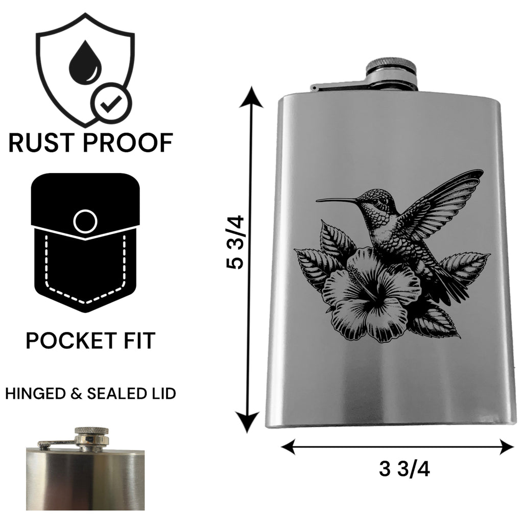 8oz Flask - Hummingbird - Stainless Steel