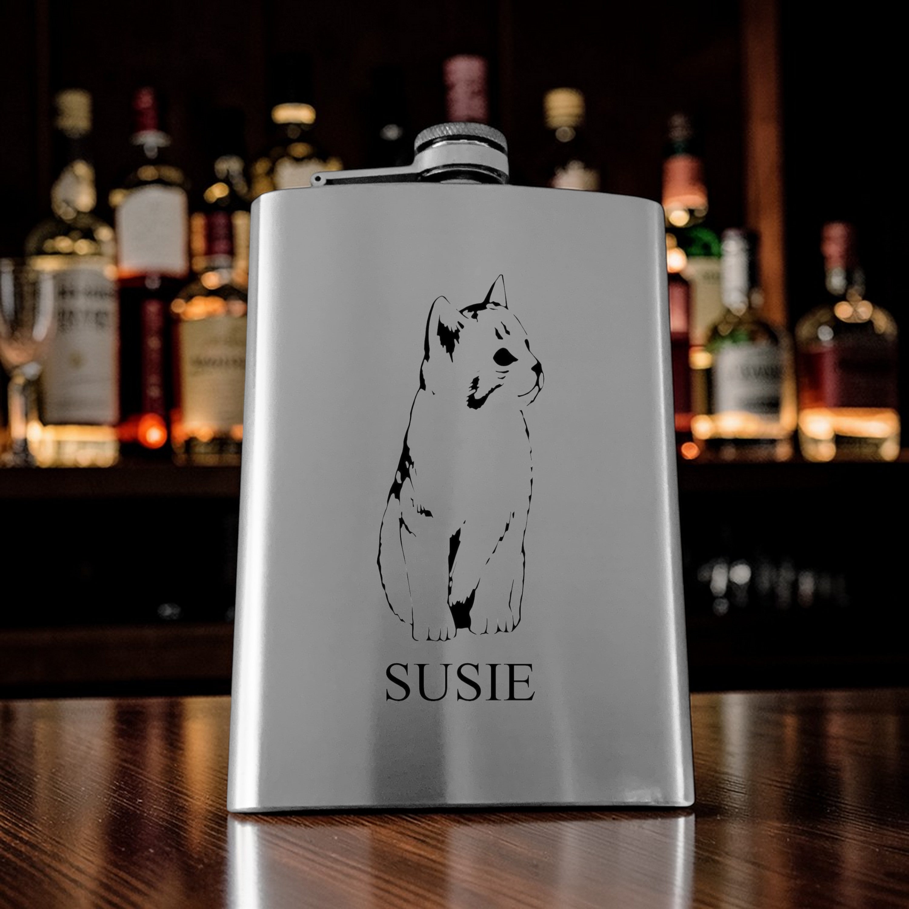 8oz Flask or 15oz Wine Glass - Kitten - PERSONALIZED