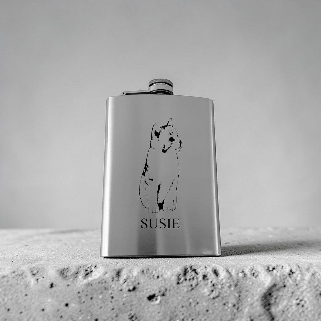 8oz Flask or 15oz Wine Glass - Kitten - PERSONALIZED