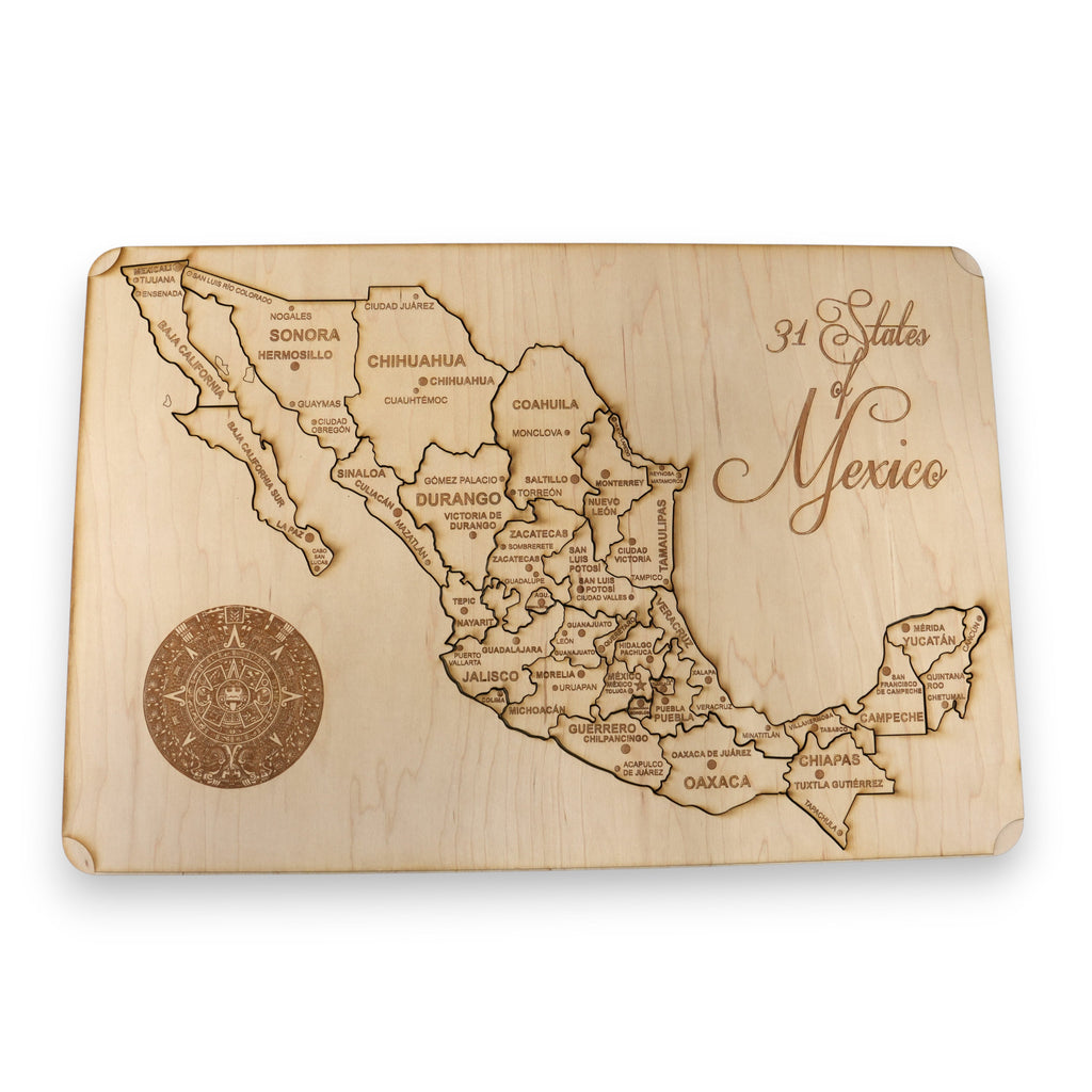 31 States of Mexico - CUSTOM - Puzzle Map - Art Kit - Raw Wood 18x12 Inches - 32 pieces - With Stand