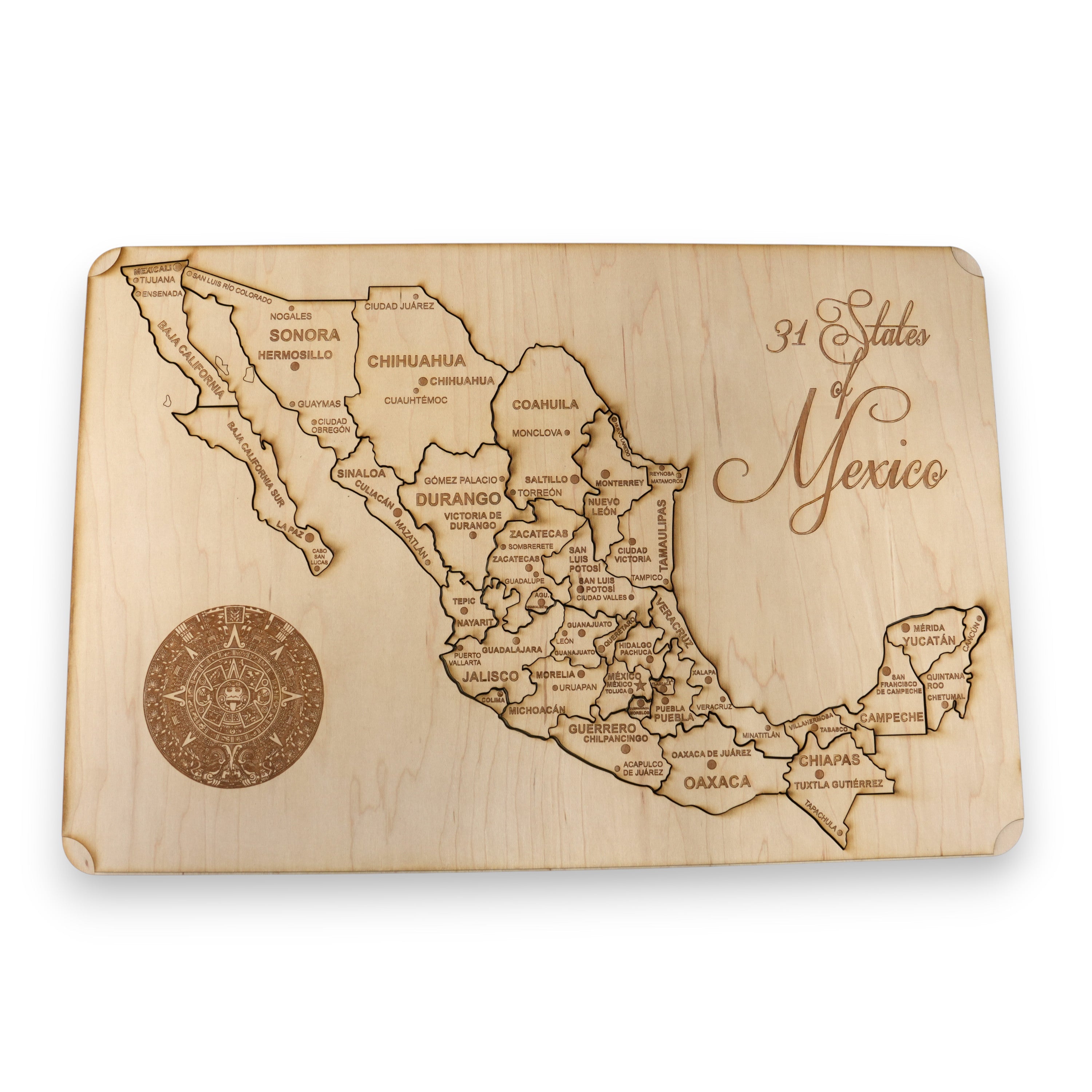 31 States of Mexico - CUSTOM - Puzzle Map - Art Kit - Raw Wood 18x12 Inches - 32 pieces - With Stand