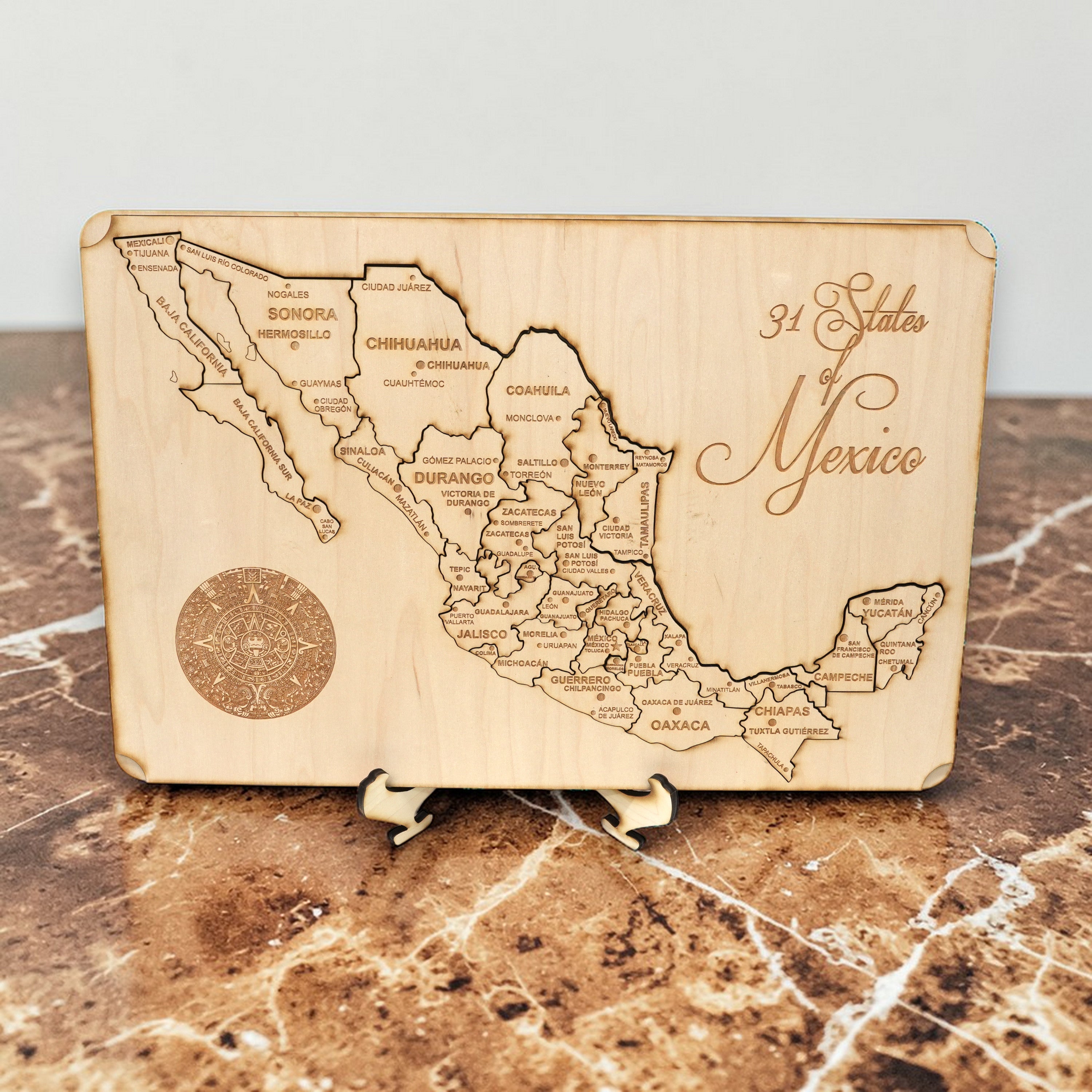 31 States of Mexico - CUSTOM - Puzzle Map - Art Kit - Raw Wood 18x12 Inches - 32 pieces - With Stand