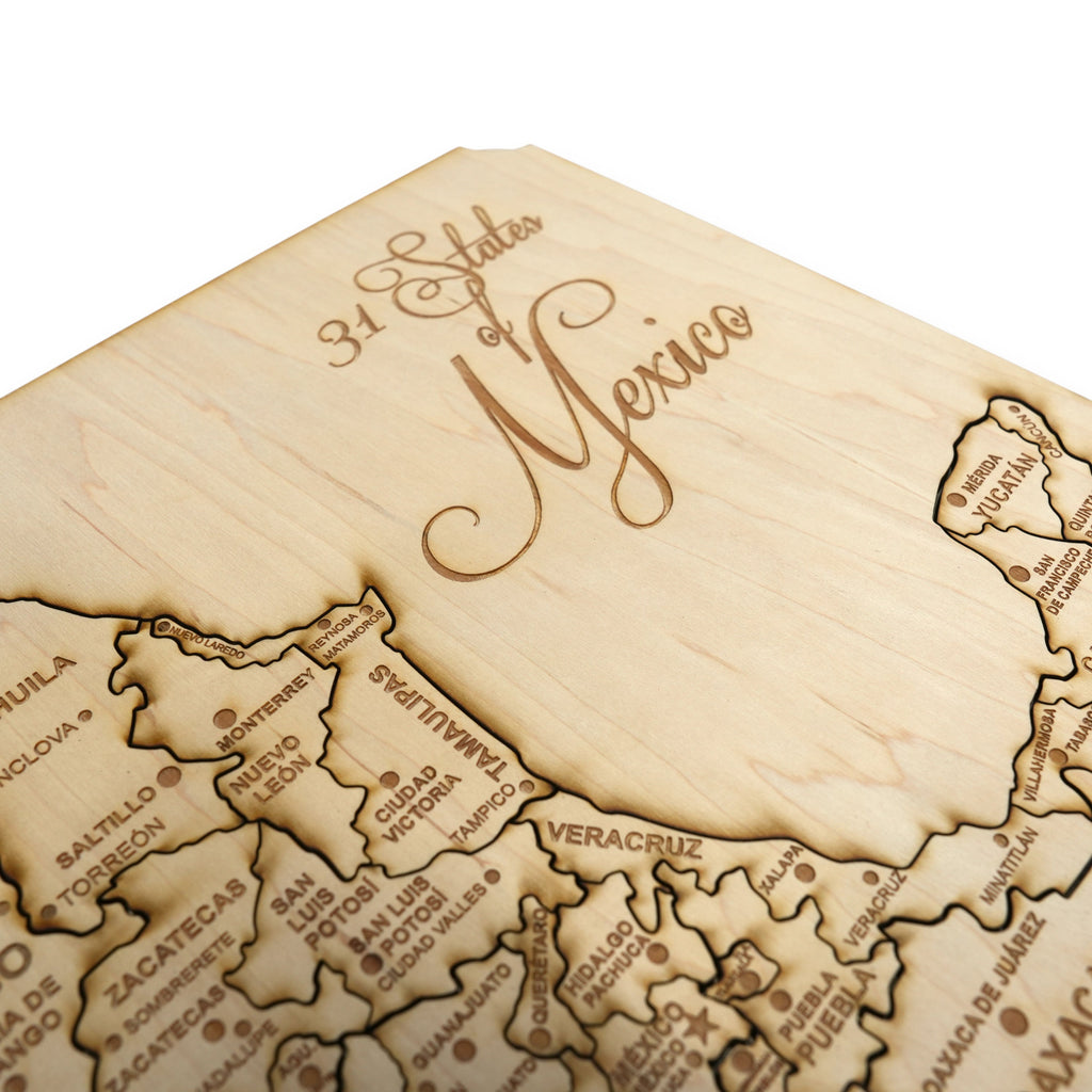 31 States of Mexico With Pyramid - PERSONALIZED - Puzzle Map - Art Kit - Raw Wood 18x12 Inches - 32 pieces