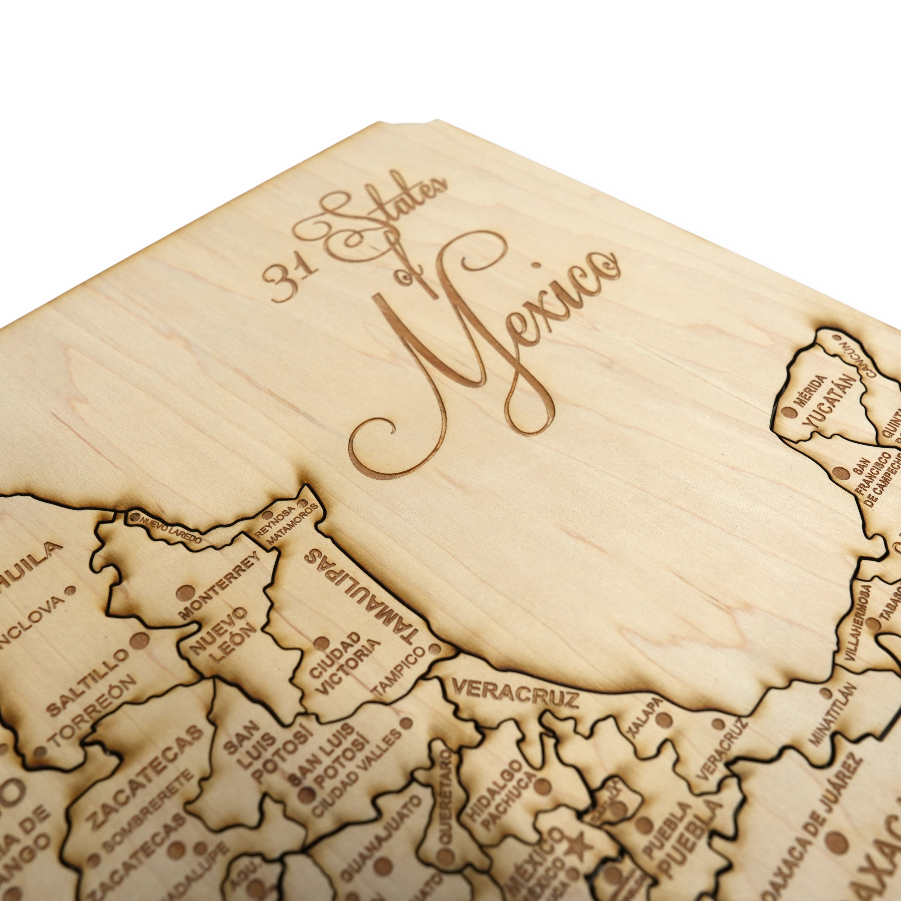 31 States of Mexico With Pyramid - PERSONALIZED - Puzzle Map - Art Kit - Raw Wood 18x12 Inches - 32 pieces
