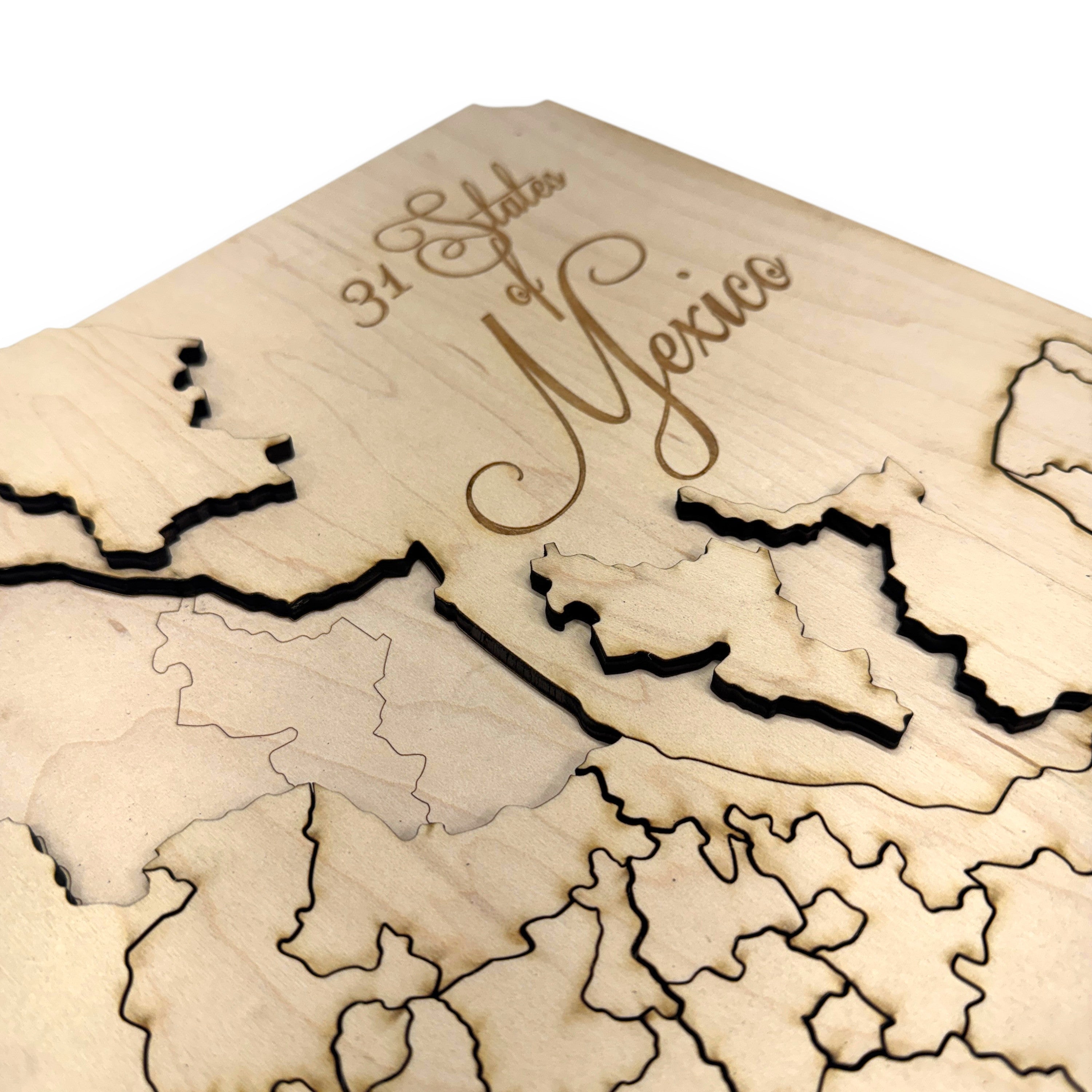 31 States of Mexico - Puzzle Map - Art Kit - Raw Wood 18x12 Inches - 32 pieces - With Stand