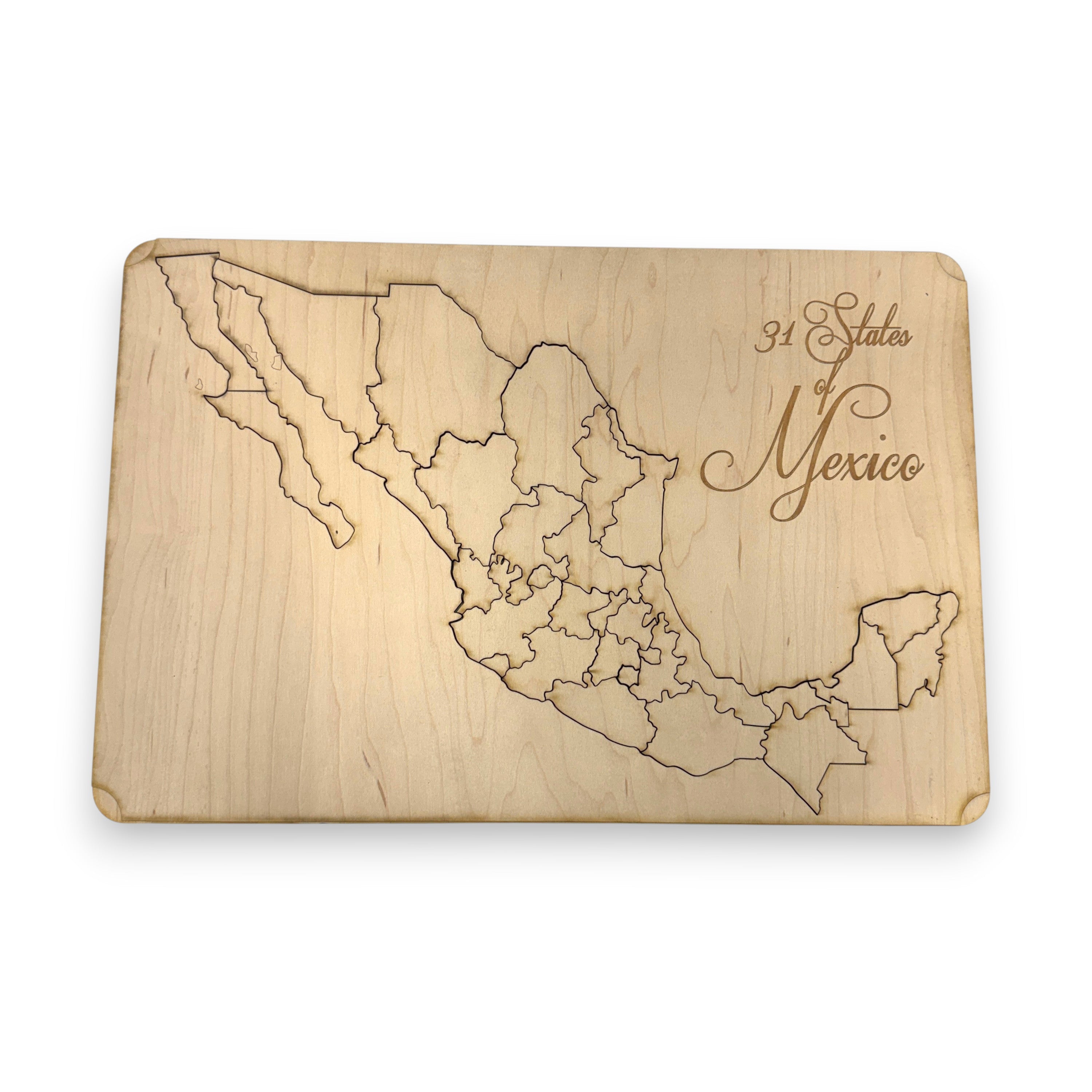 31 States of Mexico - Puzzle Map - Art Kit - Raw Wood 18x12 Inches - 32 pieces - With Stand