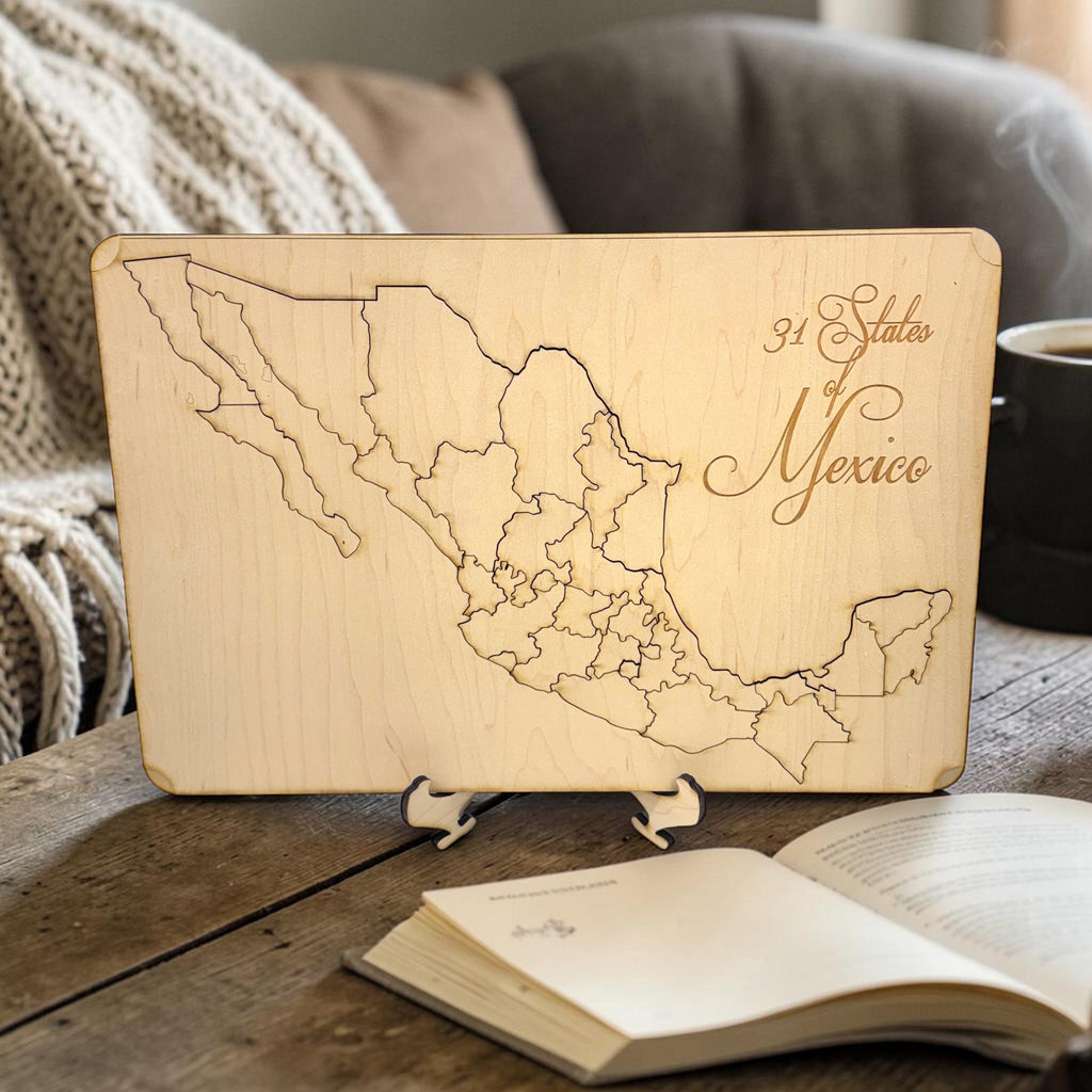 31 States of Mexico - Puzzle Map - Art Kit - Raw Wood 18x12 Inches - 32 pieces - With Stand
