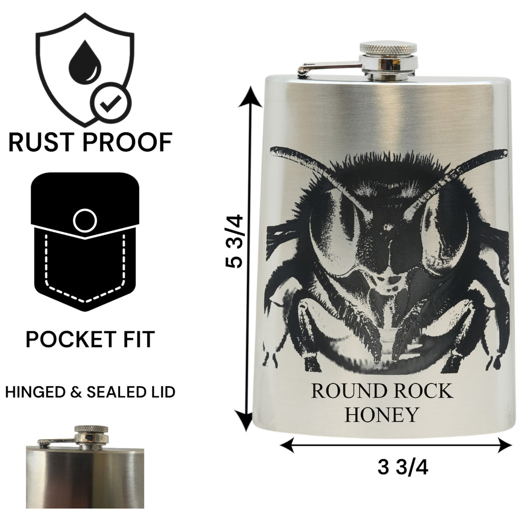 8oz Flask - Honey Bee - PERSONALIZED - Stainless Steel